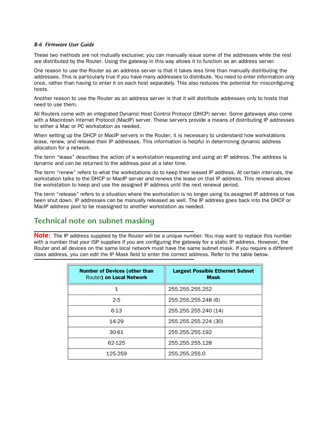 Netopia 3300-ENT manual Technical note on subnet masking, 255.255.255.224, 255.255.255.192, 255.255.255.0 