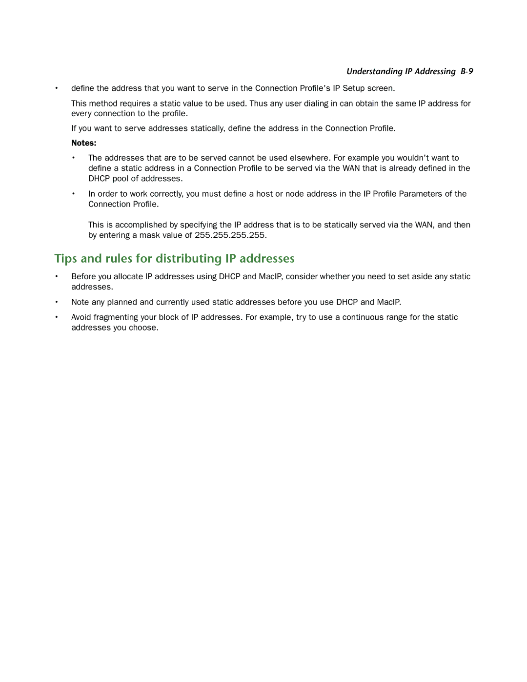 Netopia 3300-ENT manual Tips and rules for distributing IP addresses, Understanding IP Addressing B-9 