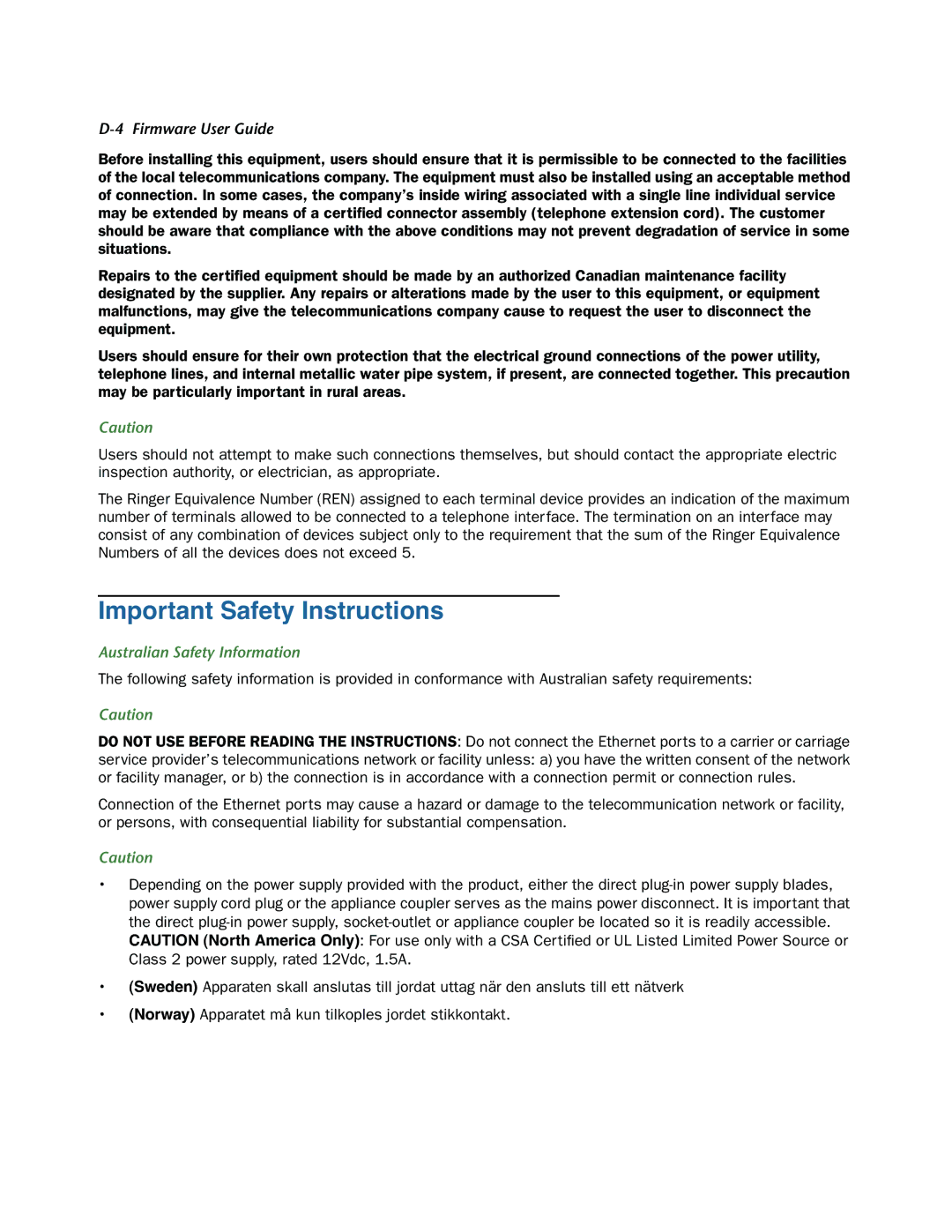 Netopia 3300-ENT manual Important Safety Instructions, Australian Safety Information 