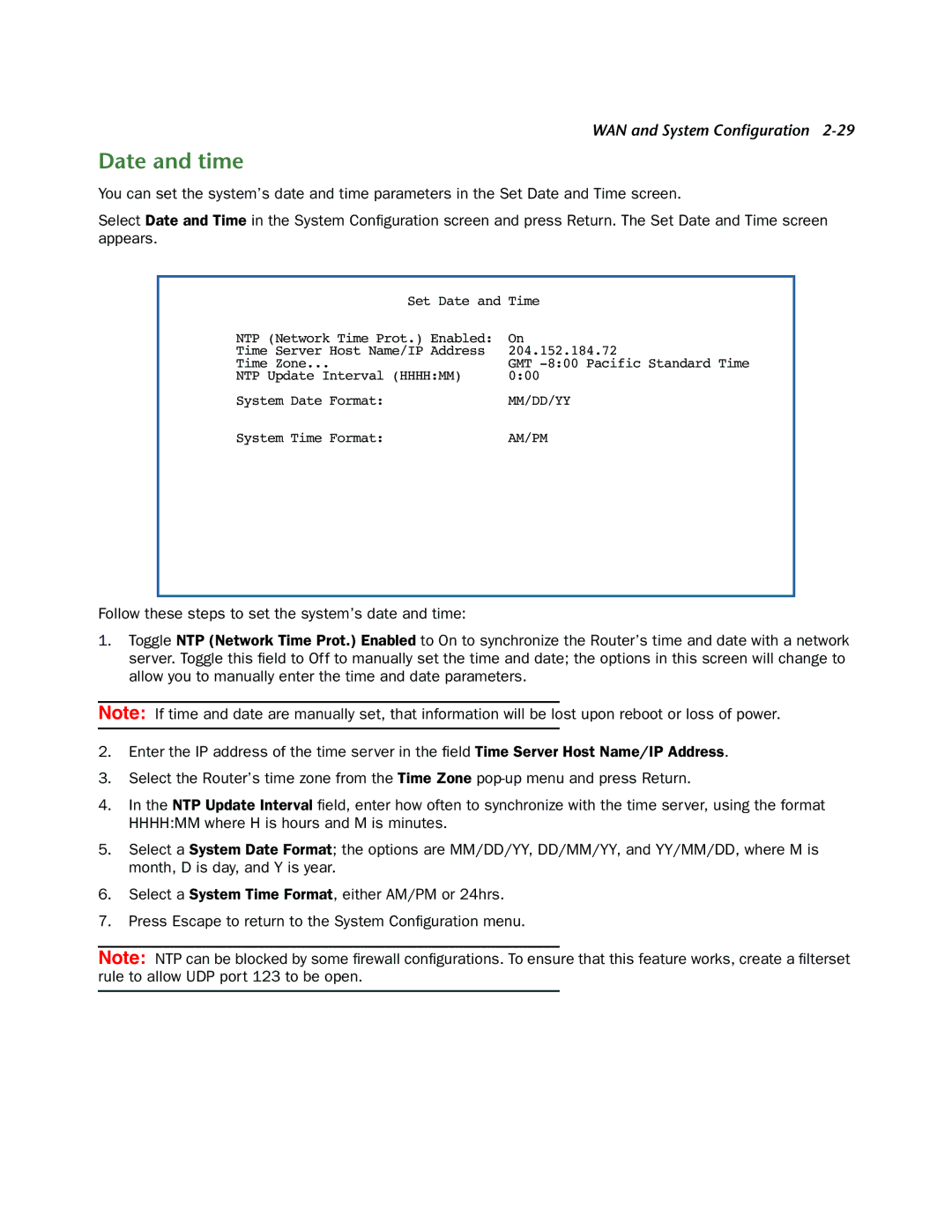 Netopia 3300-ENT manual Date and time 