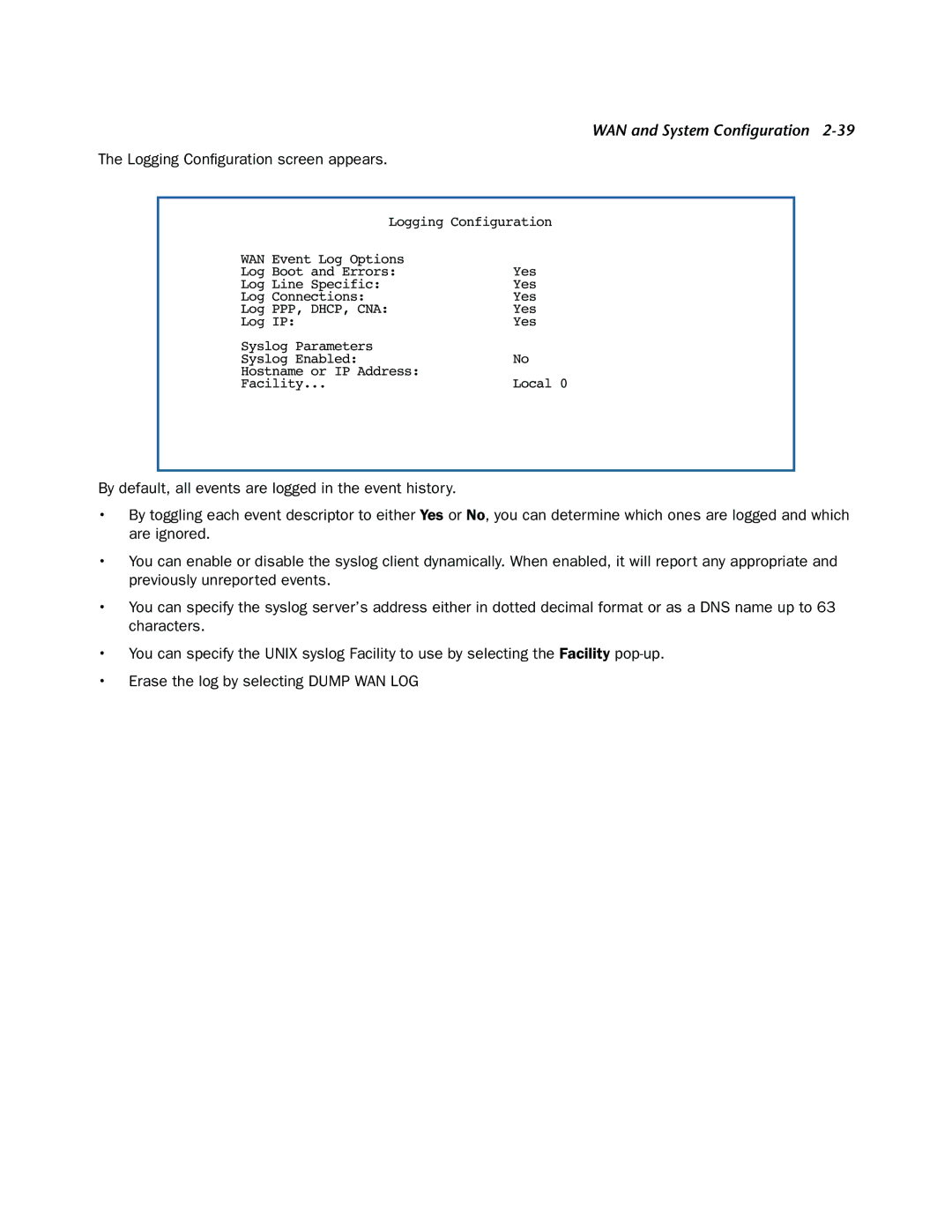 Netopia 3300-ENT manual Logging Conﬁguration screen appears 