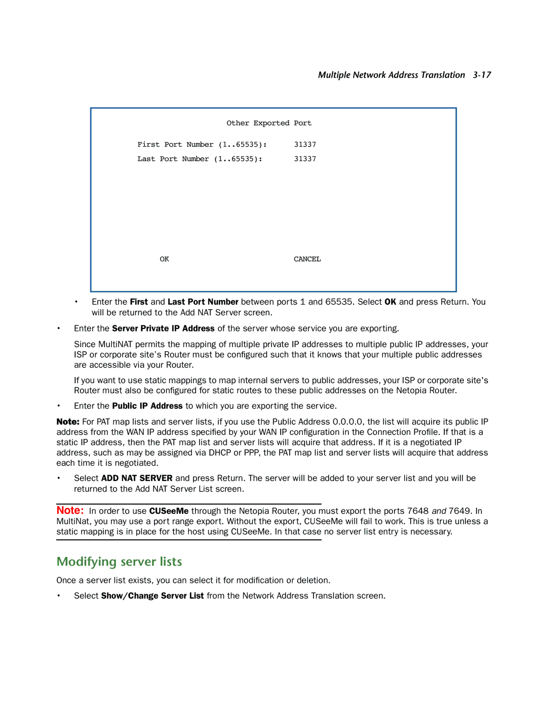 Netopia 3300-ENT manual Modifying server lists 