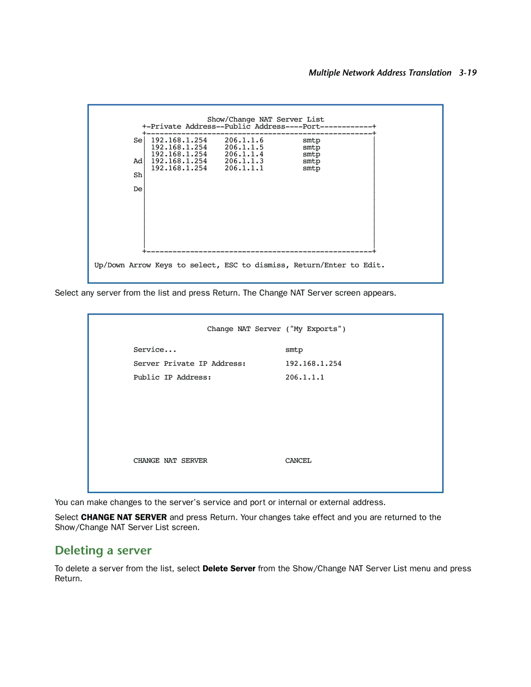 Netopia 3300-ENT manual Deleting a server 