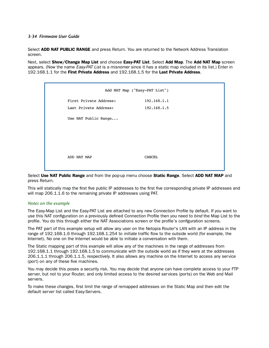 Netopia 3300-ENT manual Add Nat Map 