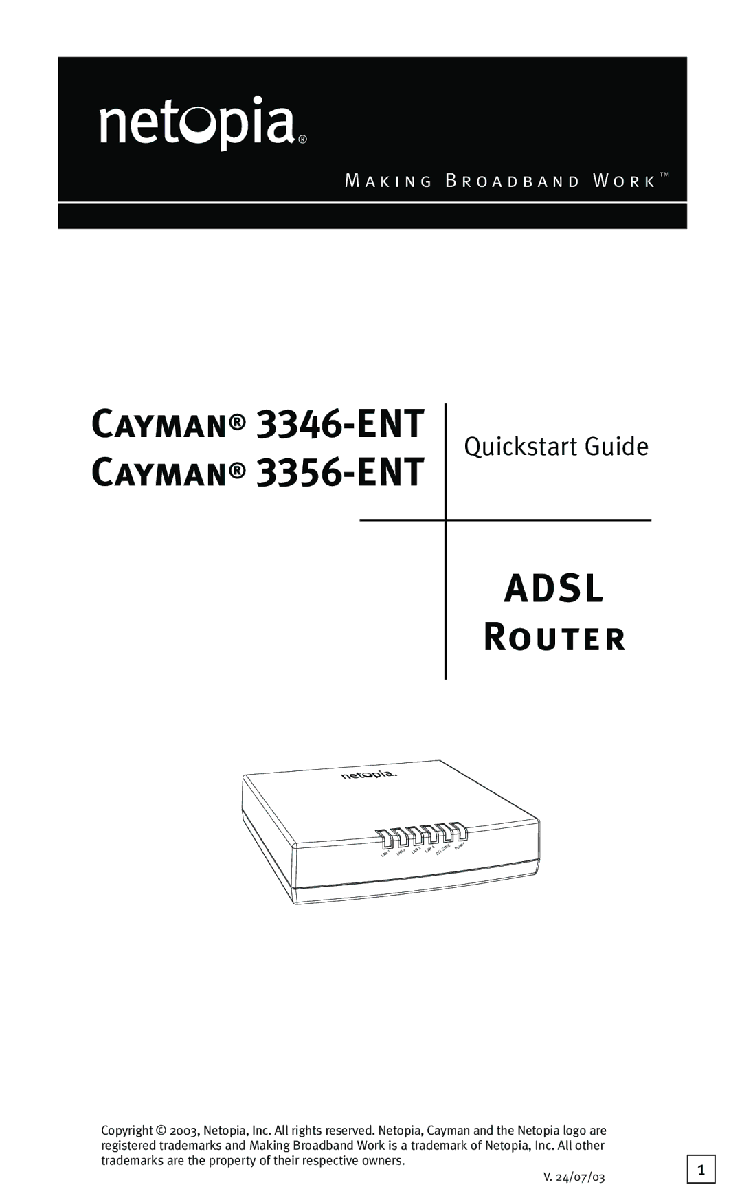 Netopia 3356-ENT, 3346-ENT quick start Adsl 