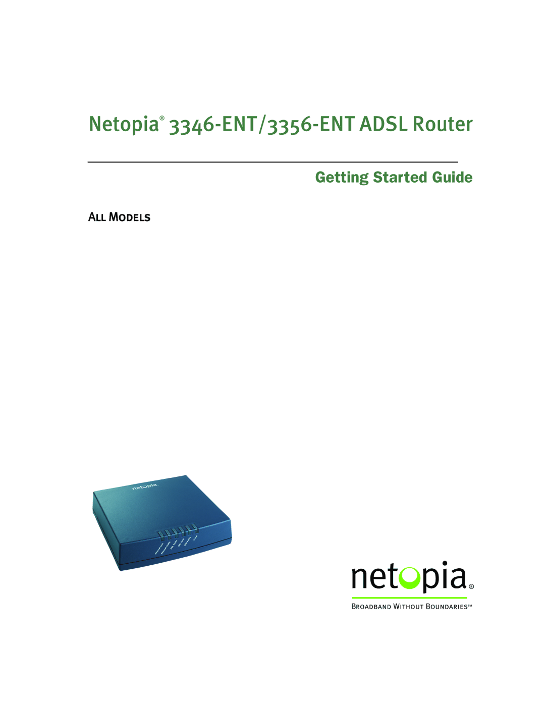 Netopia 3346NENT, 3346N-ENT manual Netopia 3346-ENT/3356-ENT Adsl Router 
