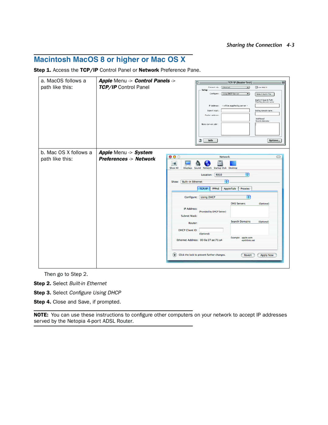 Netopia 3346NENT, 3346N-ENT manual Macintosh MacOS 8 or higher or Mac OS 