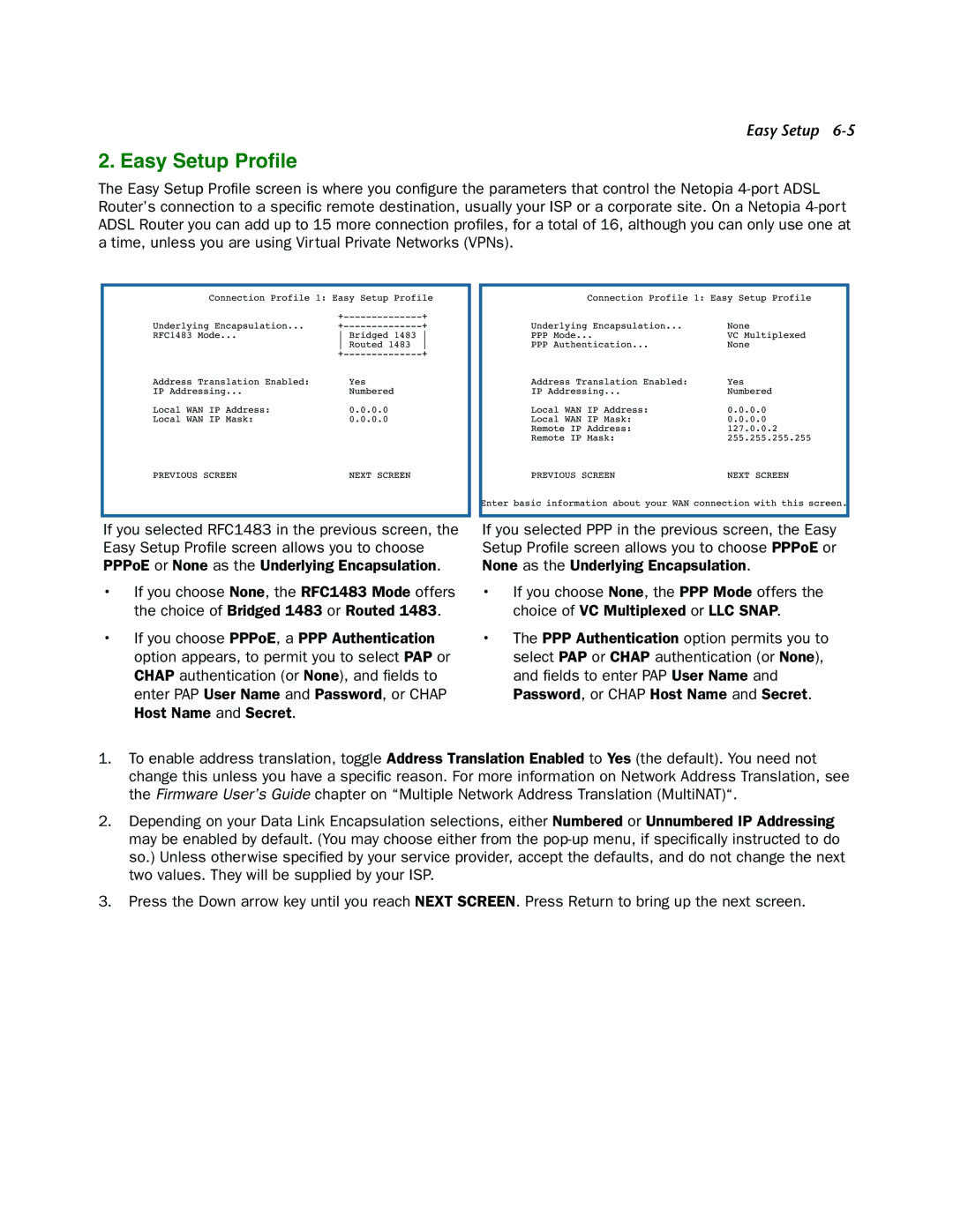 Netopia 3346NENT, 3346N-ENT manual Easy Setup Proﬁle 