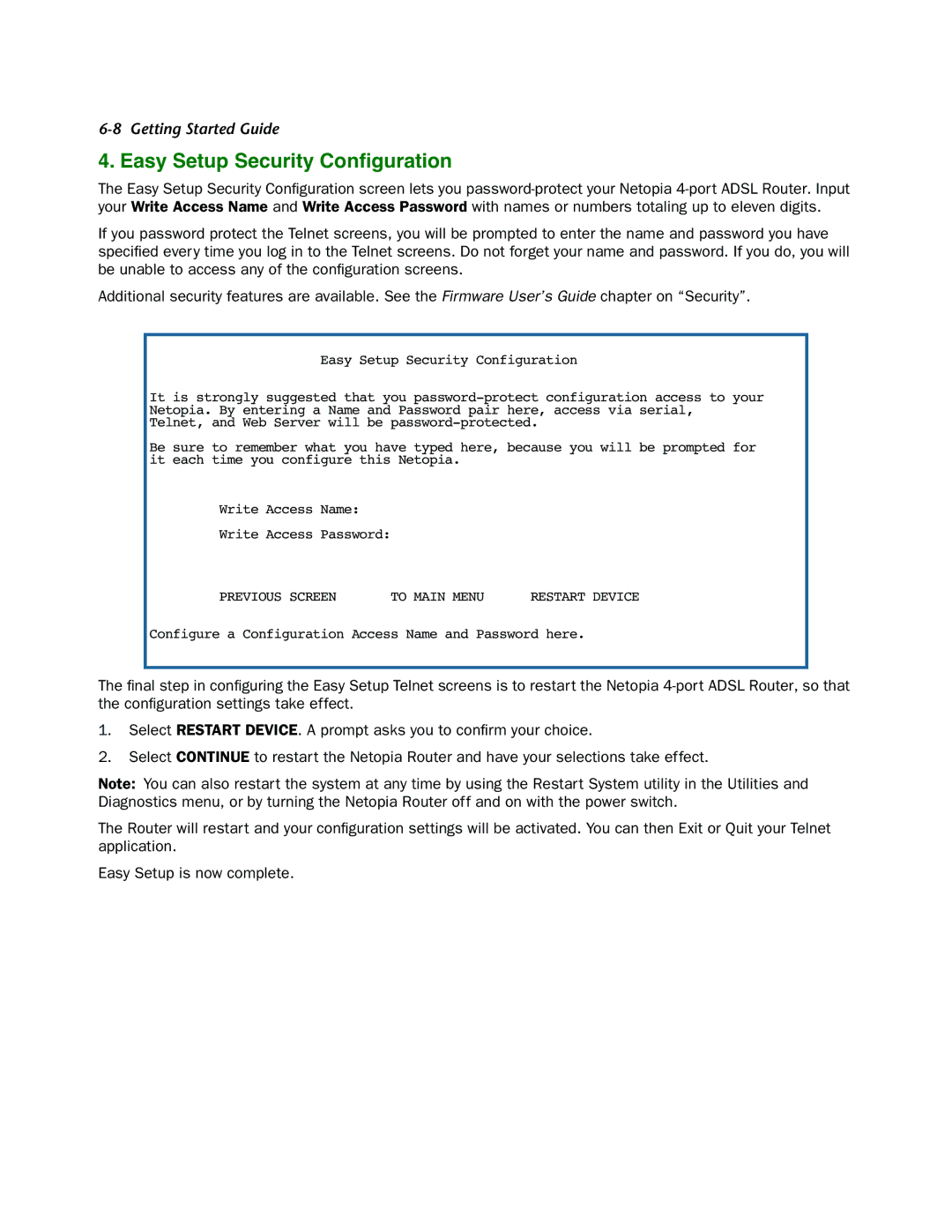 Netopia 3346N-ENT, 3346NENT manual Easy Setup Security Conﬁguration 