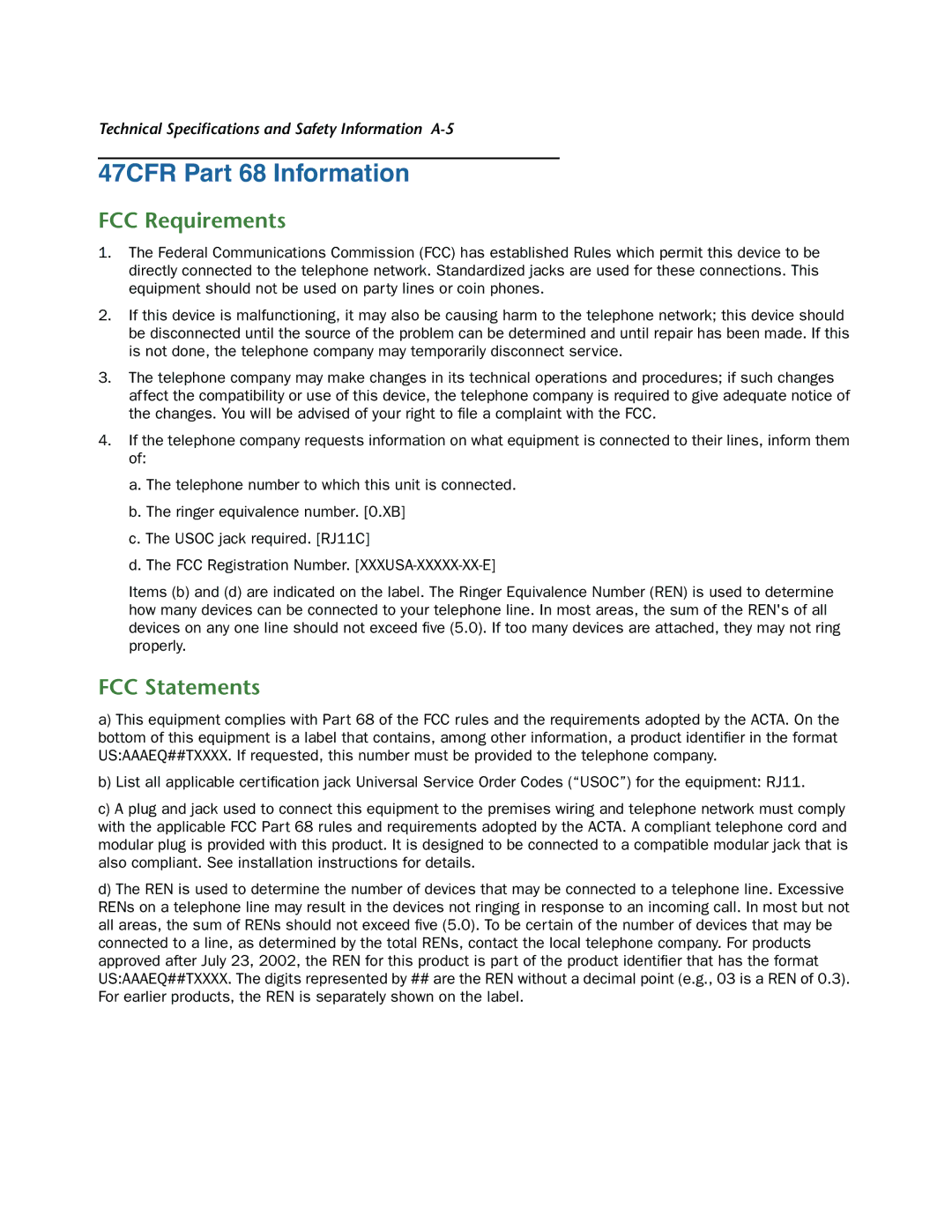 Netopia 3346NENT, 3346N-ENT manual 47CFR Part 68 Information, FCC Requirements 