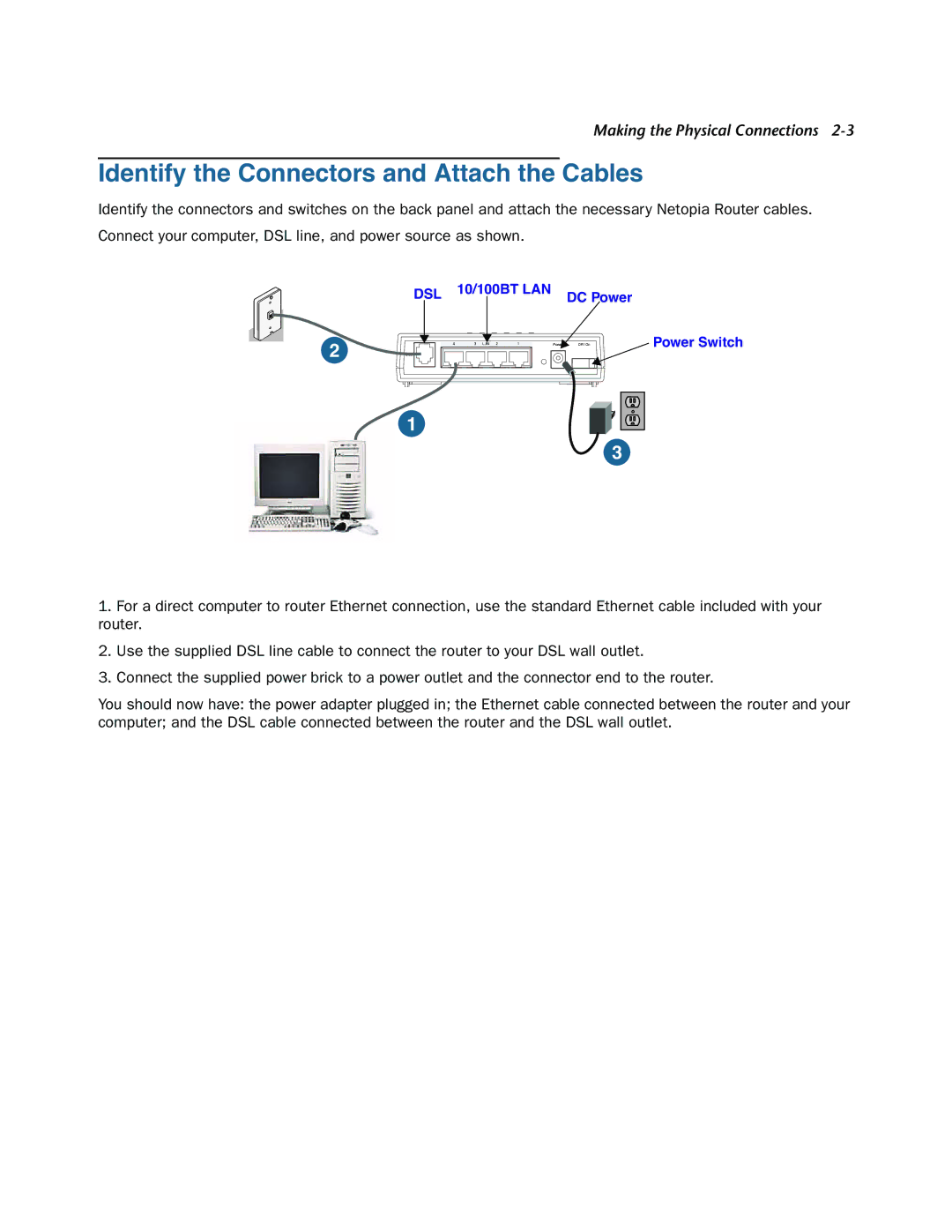 Netopia 3346NENT, 3346N-ENT manual Identify the Connectors and Attach the Cables 