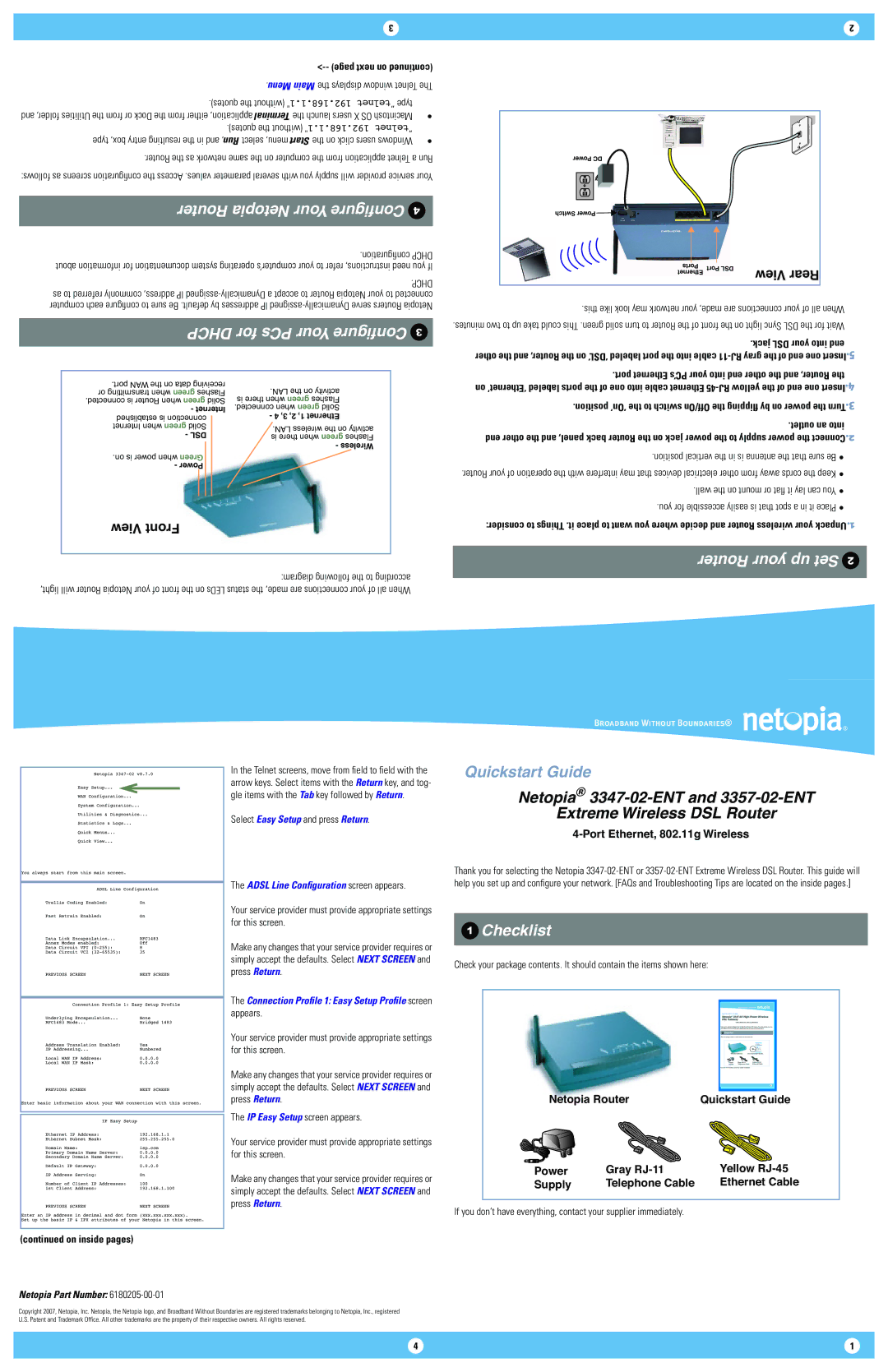 Netopia 3357-02-ENT, 3347-02-ENT quick start Outlet an into, On inside pages 