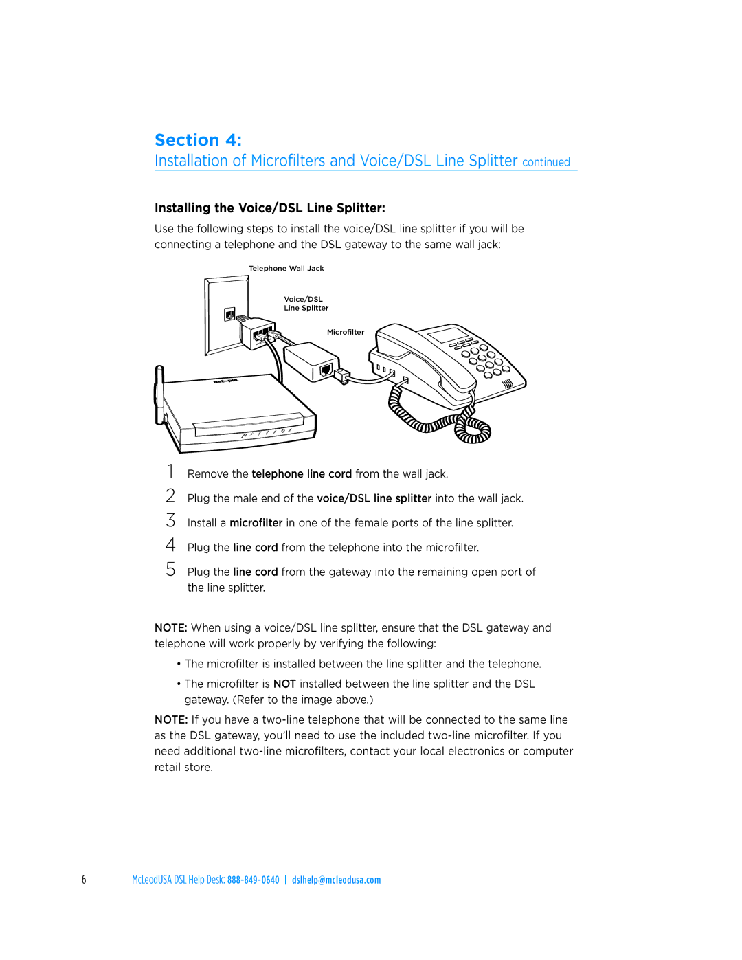 Netopia 3347NWG-VGx quick start Installing the Voice/DSL Line Splitter 