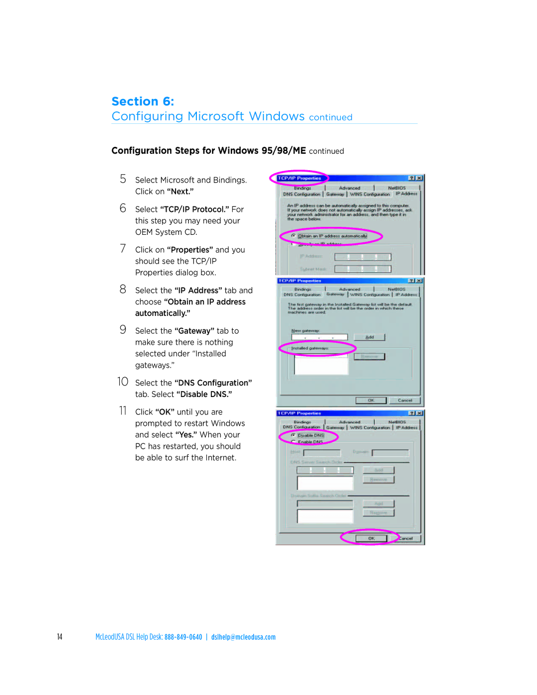 Netopia 3347NWG-VGx quick start Configuring Microsoft Windows, Configuration Steps for Windows 95/98/ME 