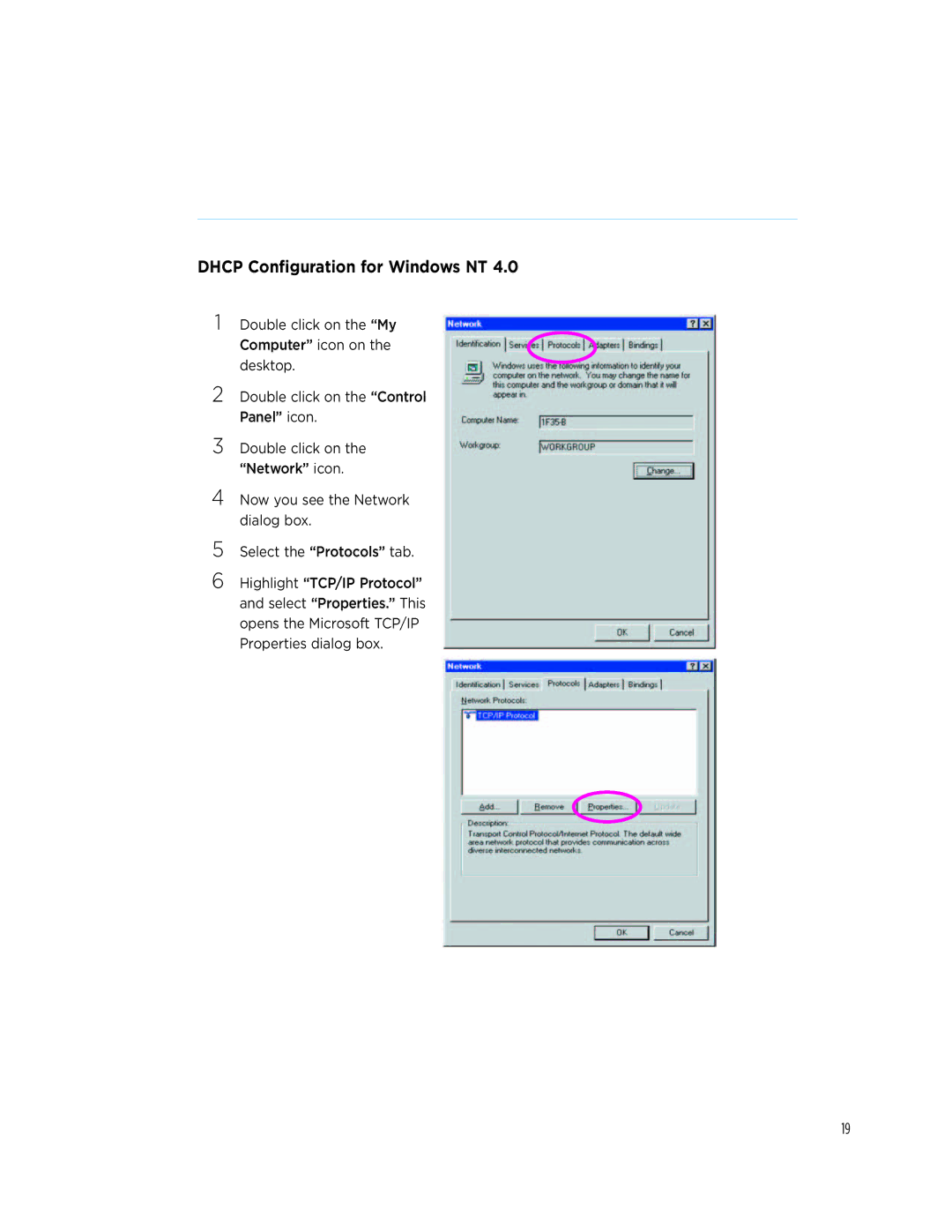 Netopia 3347NWG-VGx quick start Dhcp Configuration for Windows NT 