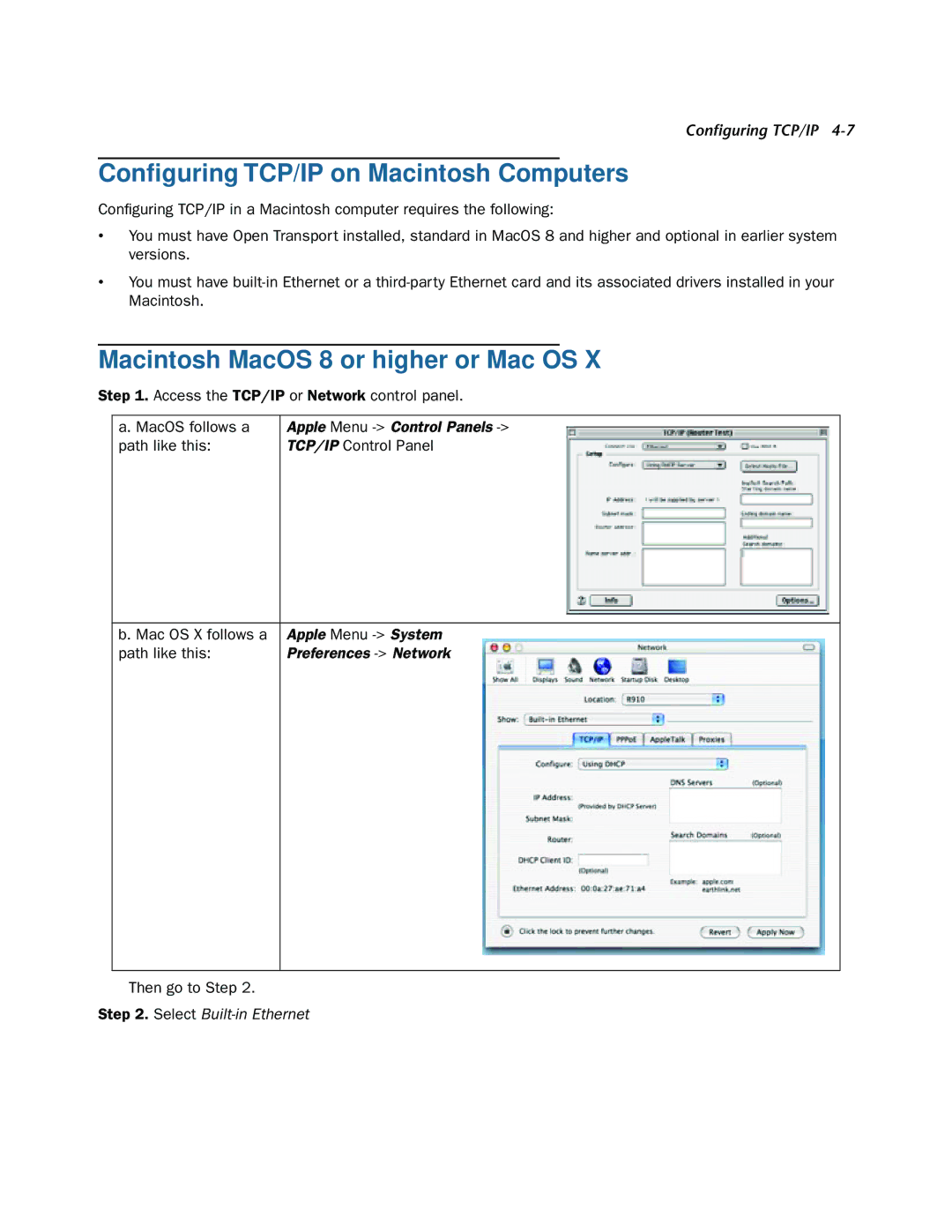 Netopia 3347W, 3357W-ENT manual Conﬁguring TCP/IP on Macintosh Computers, Macintosh MacOS 8 or higher or Mac OS 