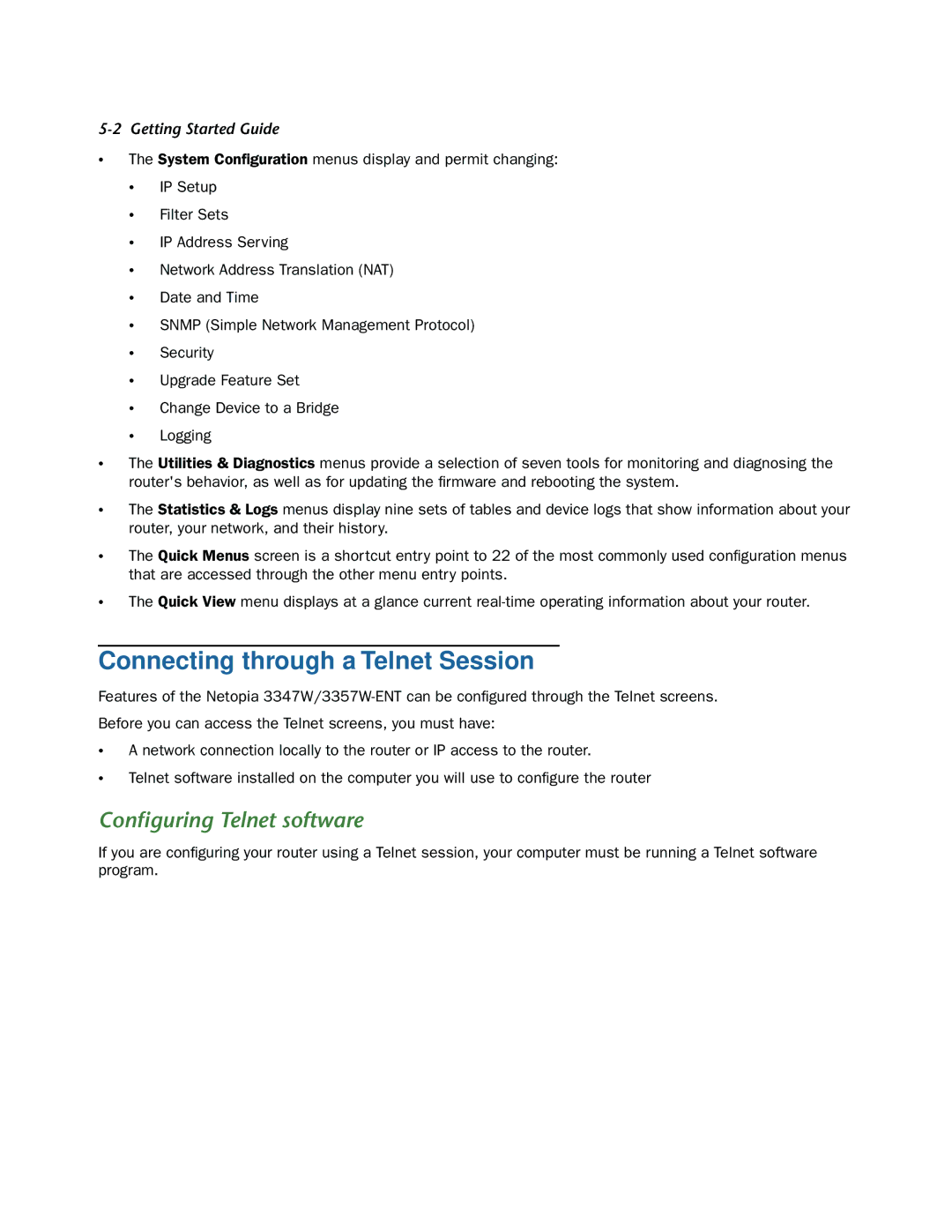 Netopia 3357W-ENT, 3347W manual Connecting through a Telnet Session, Conﬁguring Telnet software 