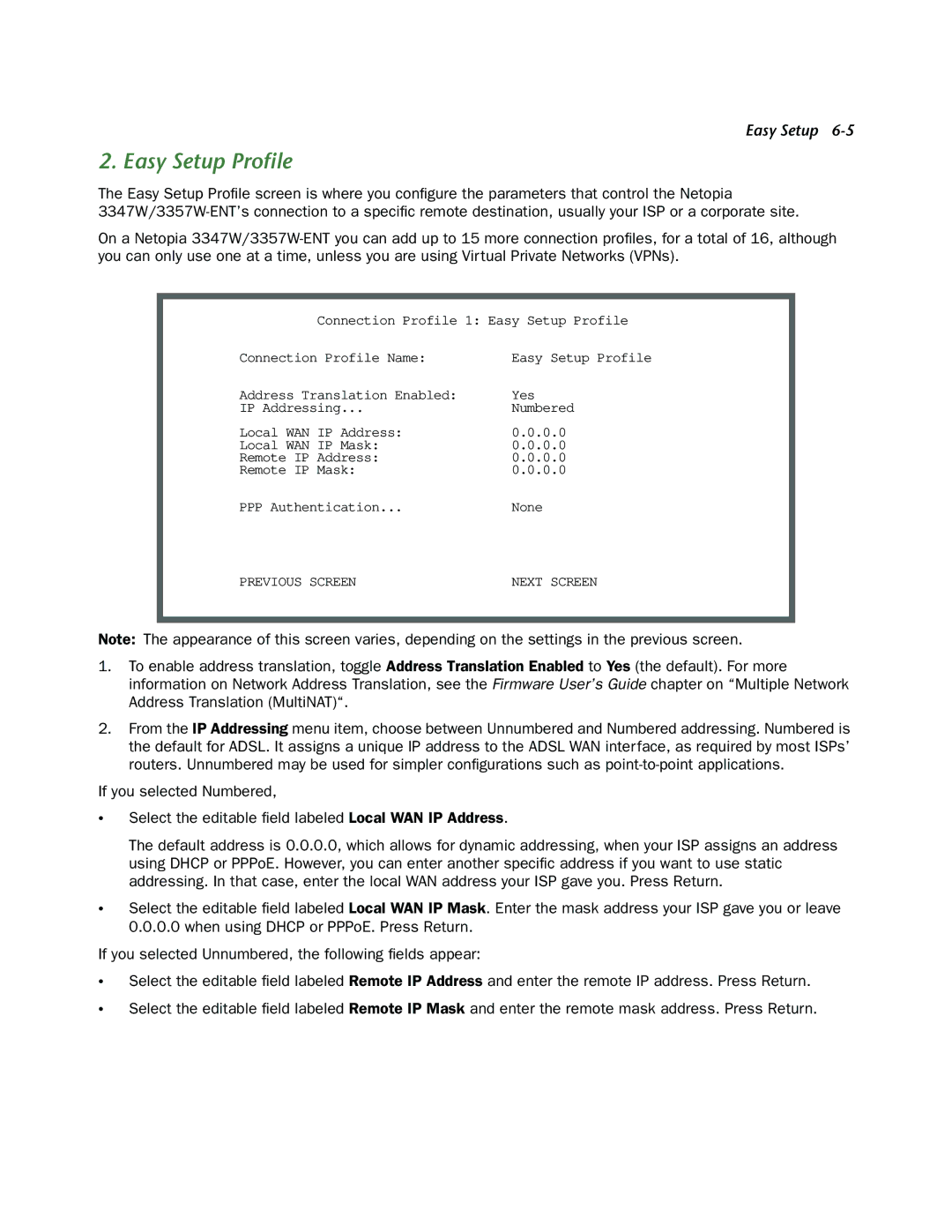 Netopia 3347W, 3357W-ENT manual Easy Setup Proﬁle 