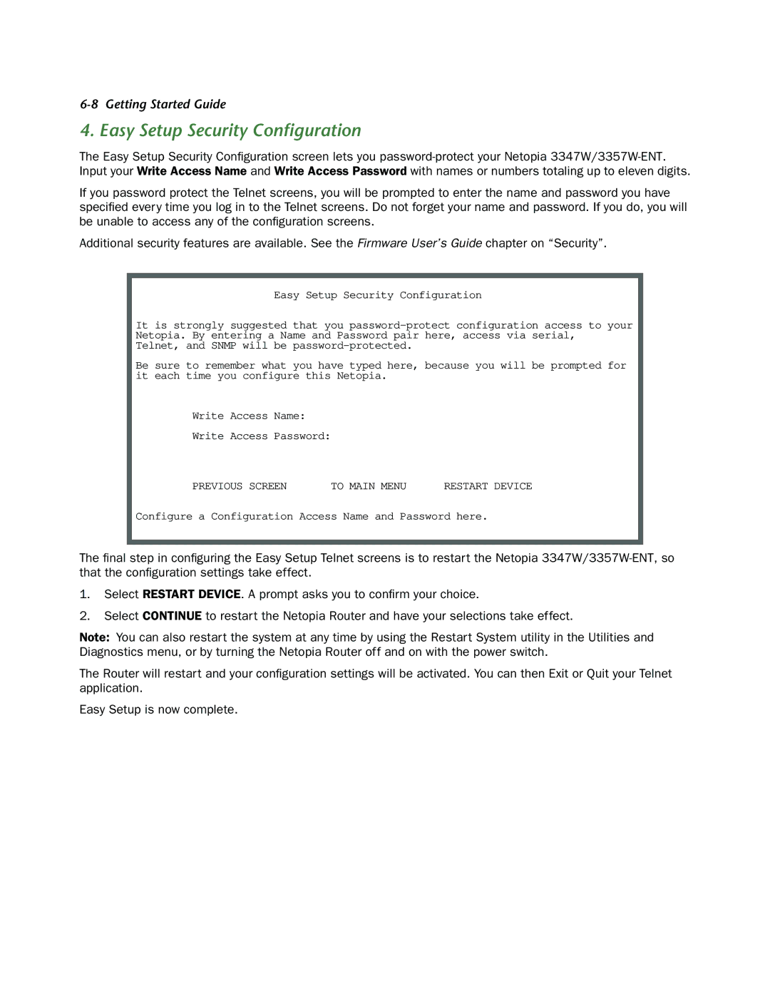 Netopia 3357W-ENT, 3347W manual Easy Setup Security Conﬁguration 