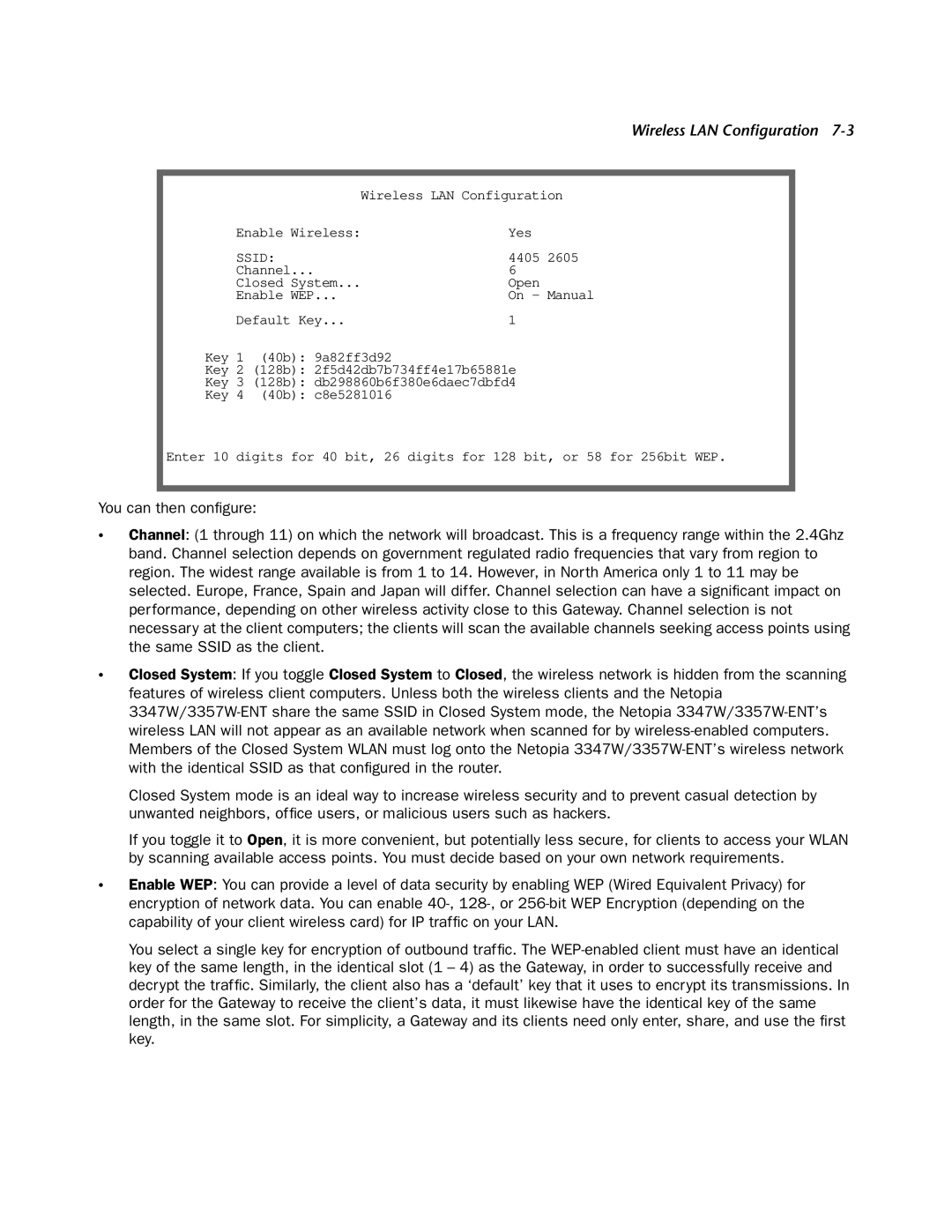 Netopia 3347W, 3357W-ENT manual Wireless LAN Configuration 