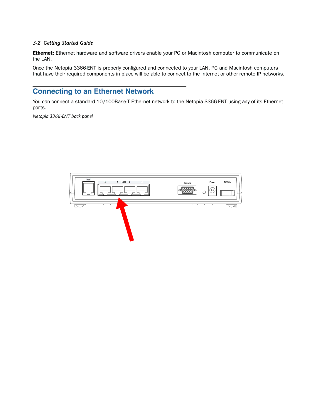 Netopia 3366C-ENT manual Connecting to an Ethernet Network 