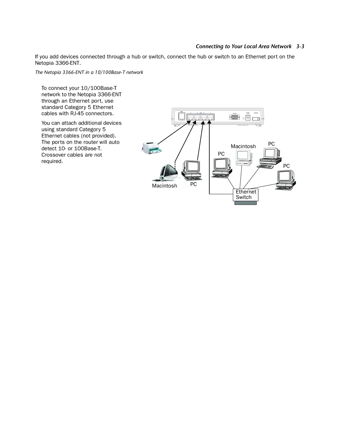 Netopia 3366C-ENT manual Macintosh PC Ethernet Switch 