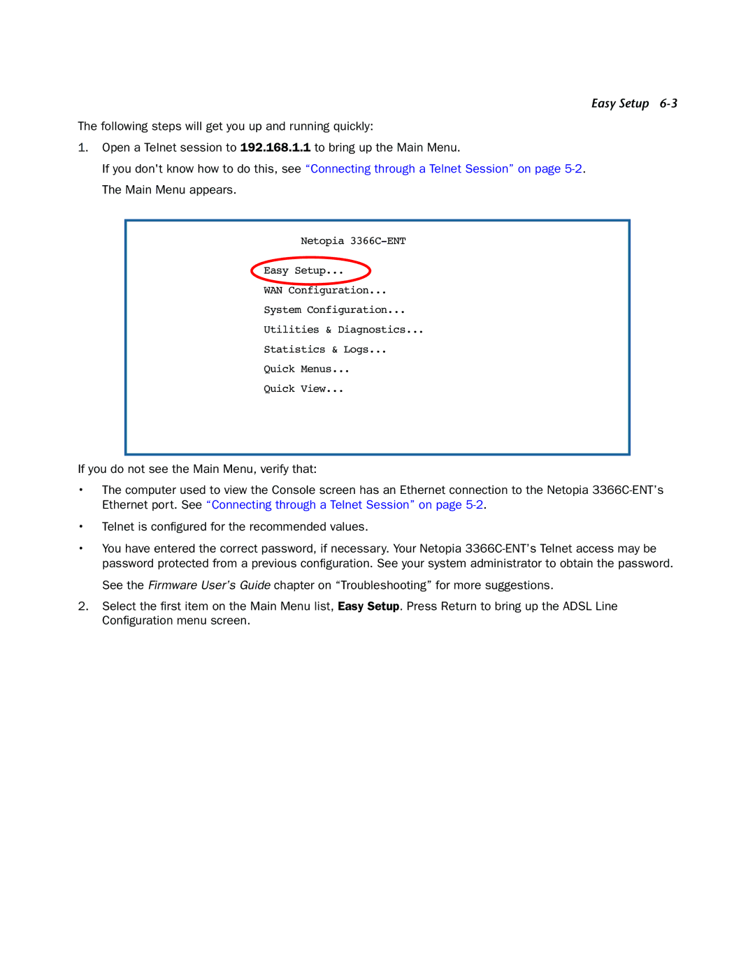 Netopia 3366C-ENT manual Easy Setup 