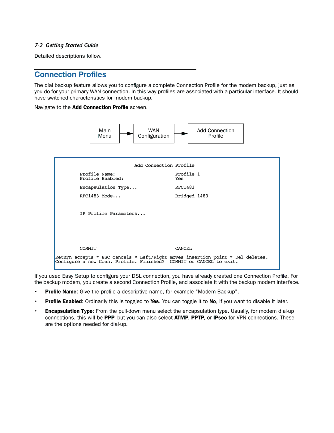 Netopia 3366C-ENT manual Connection Proﬁles, Wan 