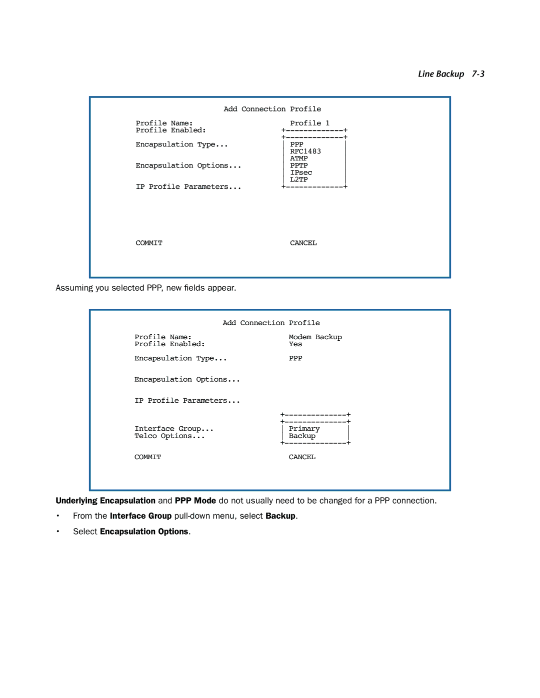 Netopia 3366C-ENT manual Assuming you selected PPP, new ﬁelds appear 