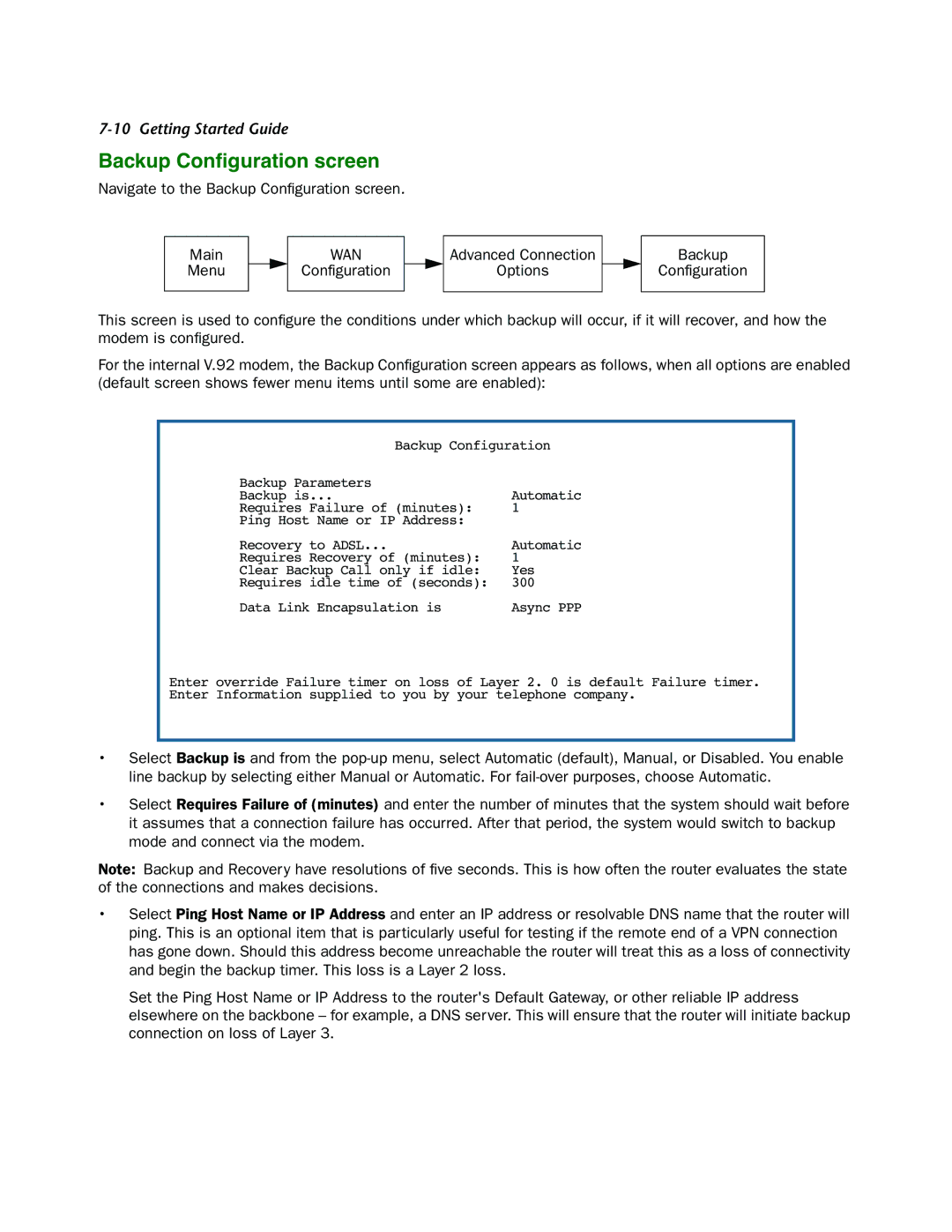 Netopia 3366C-ENT manual Backup Conﬁguration screen 