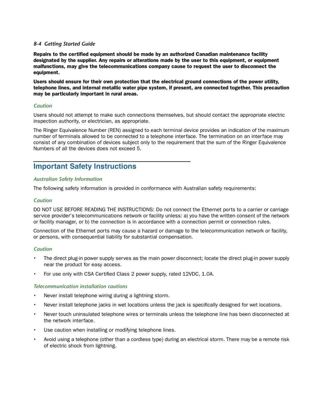 Netopia 3366C-ENT manual Australian Safety Information 