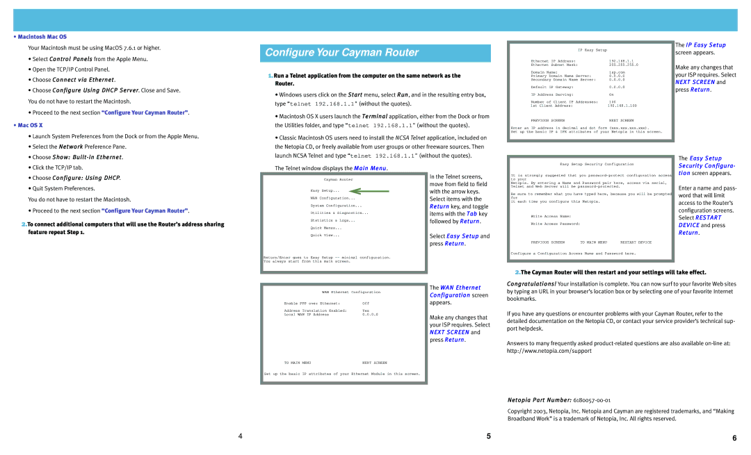 Netopia 3386-ENT quick start Conﬁgure Your Cayman Router 