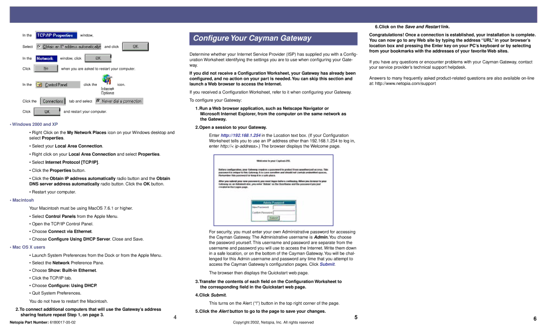 Netopia 3500 Series quick start Conﬁgure Your Cayman Gateway, Windows 2000 and XP, Macintosh, Mac OS X users 