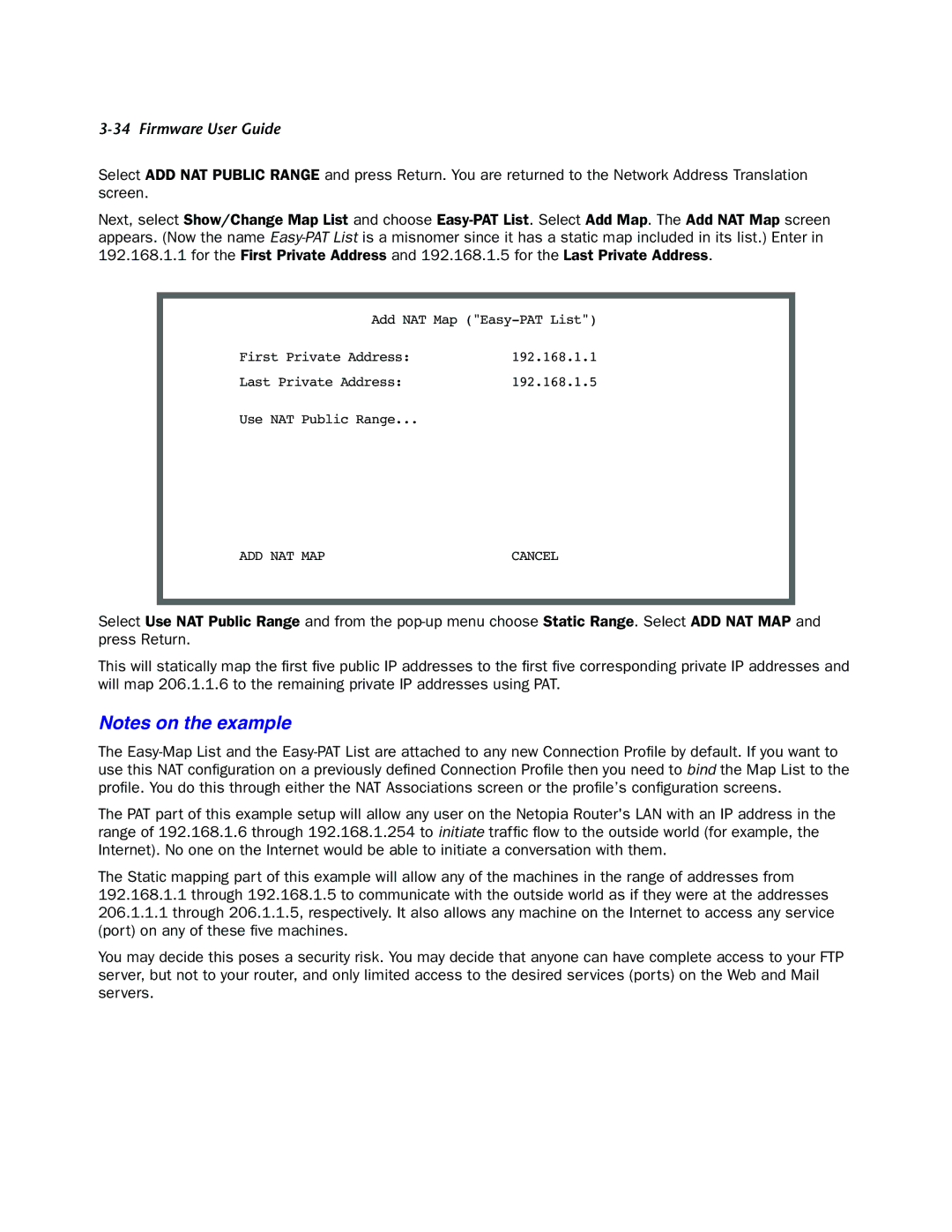 Netopia 4000-Series manual Add Nat Map 