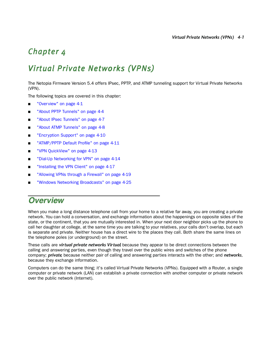 Netopia 4000-Series manual Chapter Virtual Private Networks VPNs 