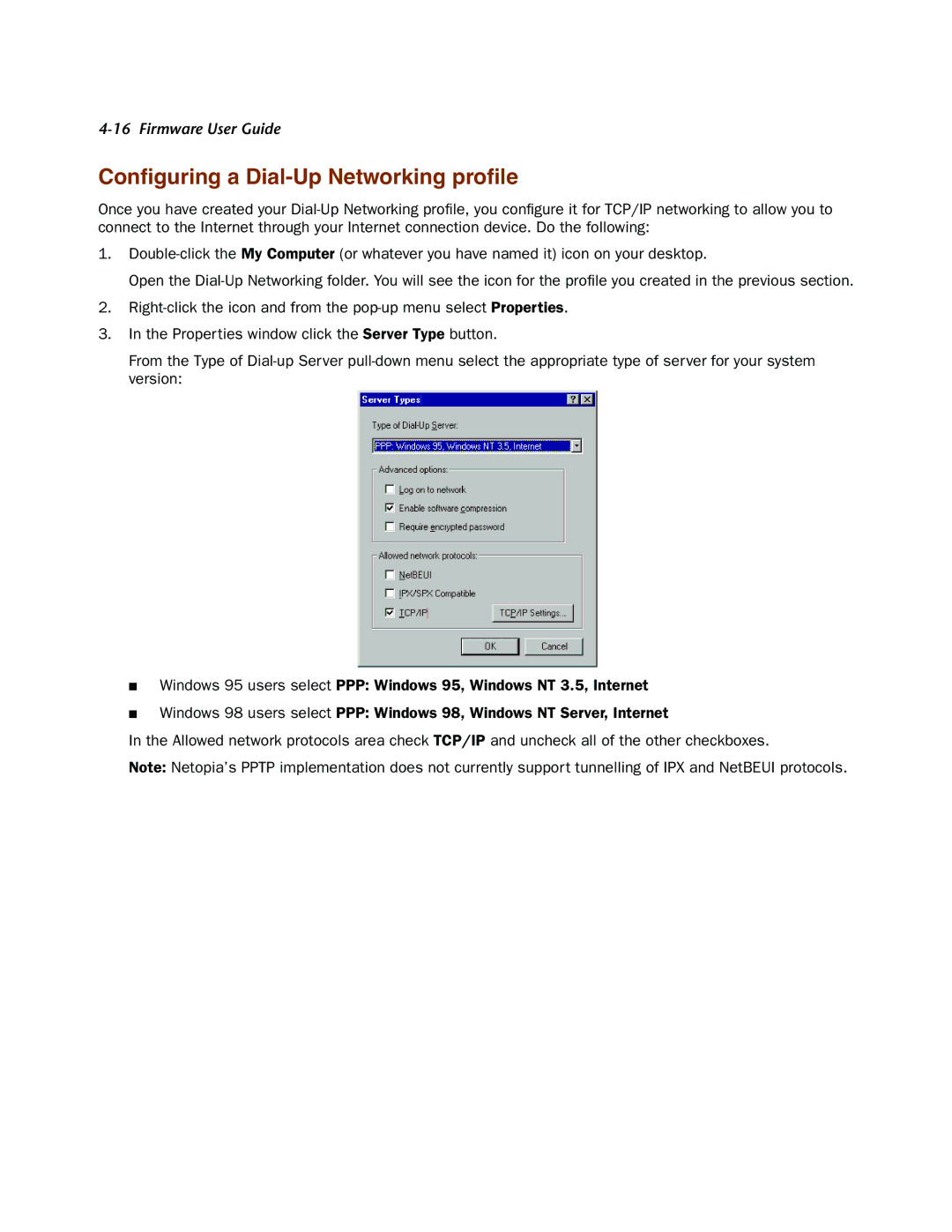 Netopia 4000-Series manual Conﬁguring a Dial-Up Networking proﬁle 