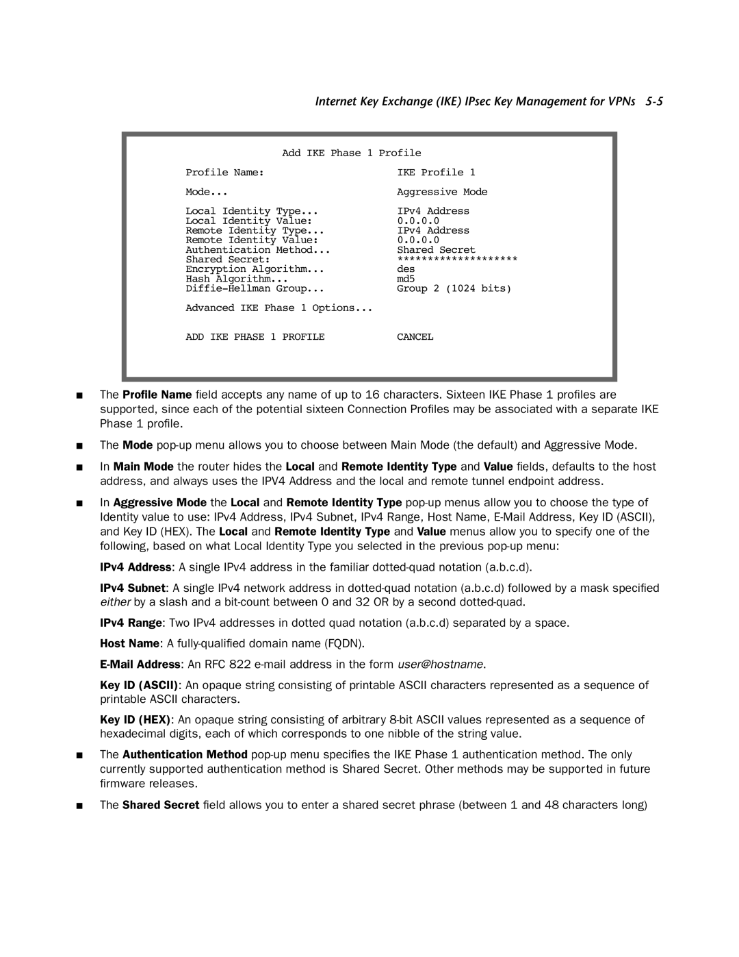 Netopia 4000-Series manual ADD IKE Phase 1 Profile Cancel 