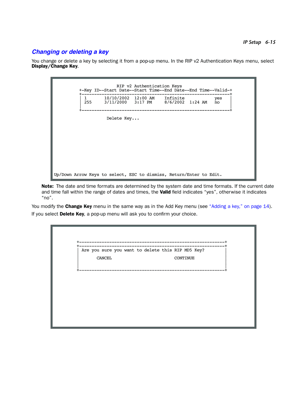 Netopia 4000-Series manual Changing or deleting a key 