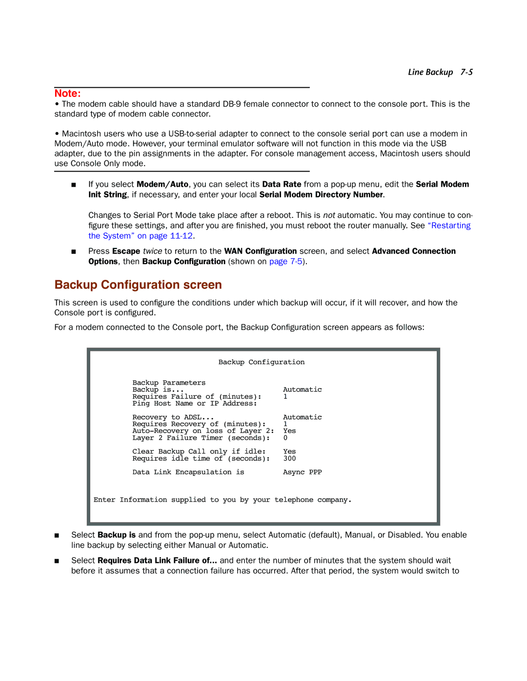 Netopia 4000-Series manual Backup Conﬁguration screen 