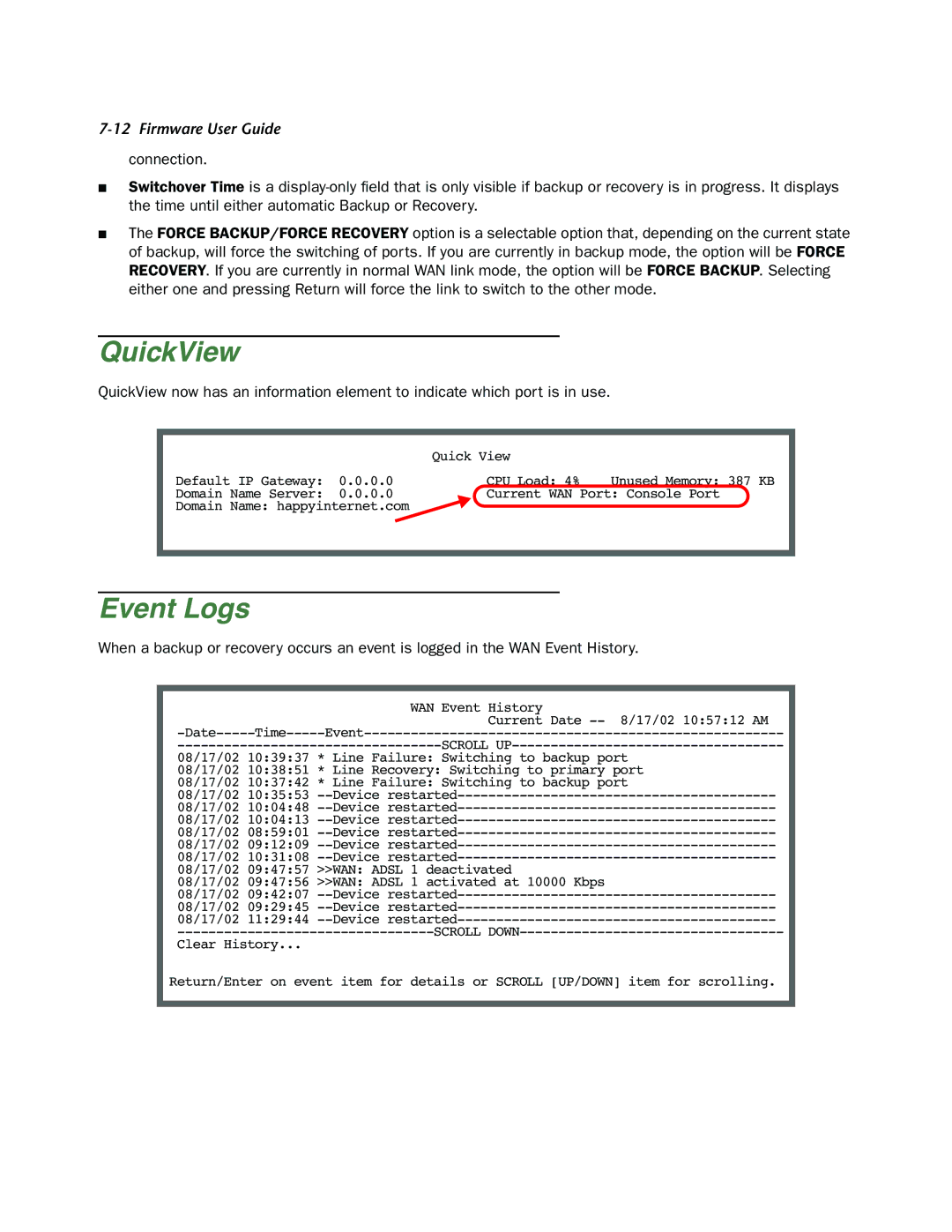 Netopia 4000-Series manual QuickView, Event Logs 