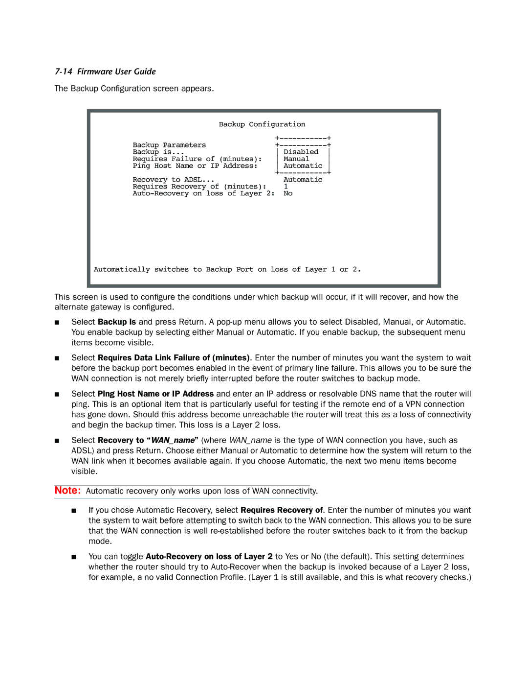 Netopia 4000-Series manual Backup Conﬁguration screen appears 