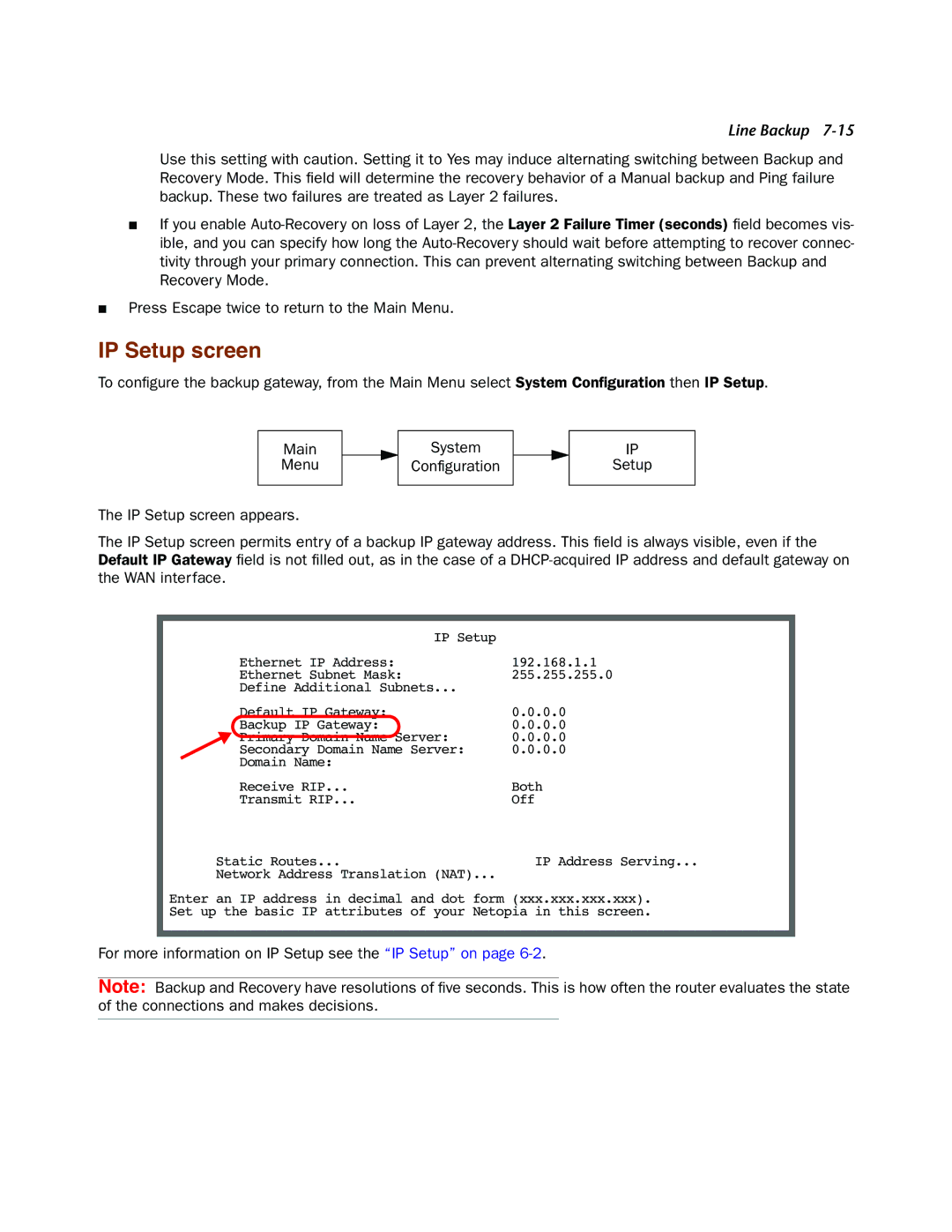 Netopia 4000-Series manual IP Setup screen, For more information on IP Setup see the IP Setup on 