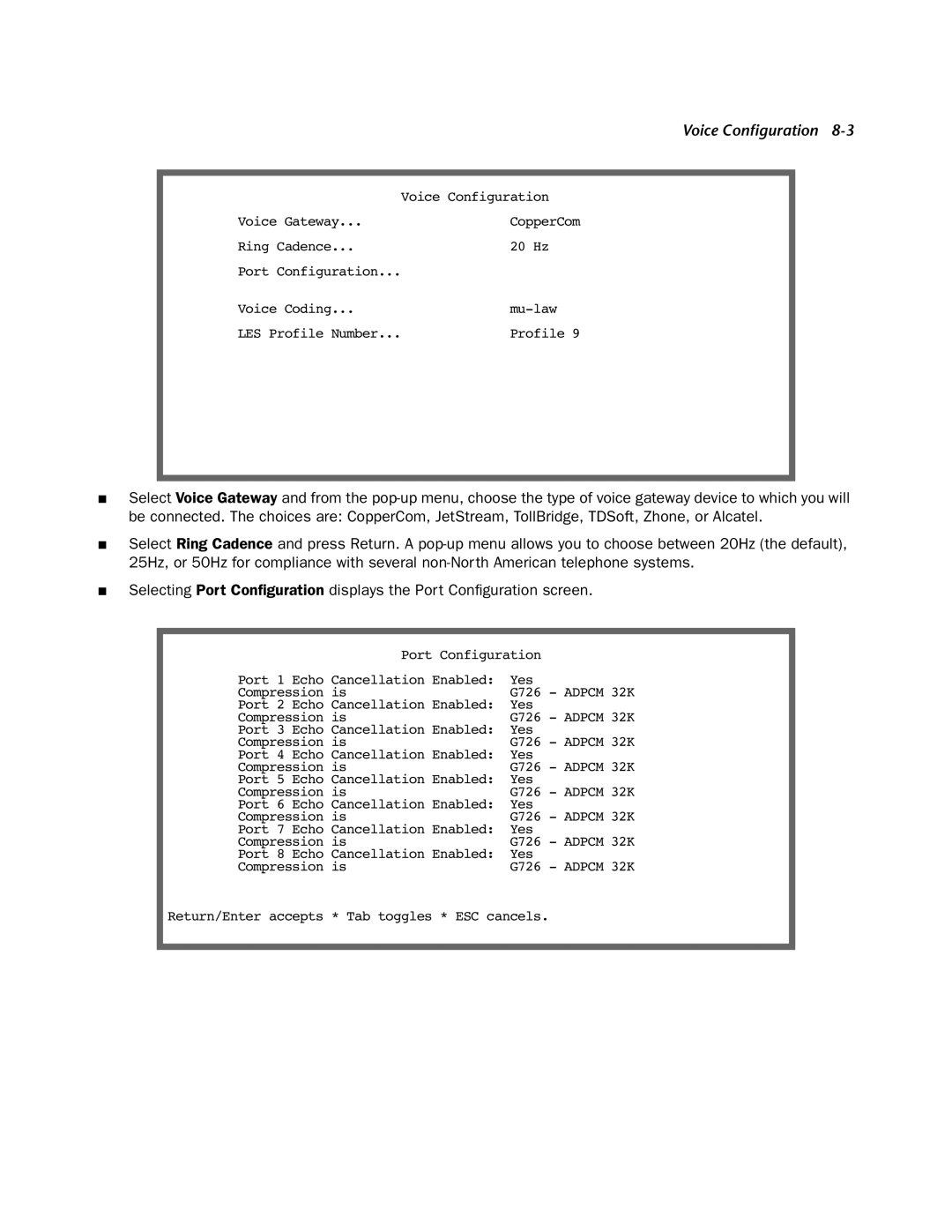 Netopia 4000-Series manual Voice Configuration Voice Gateway 