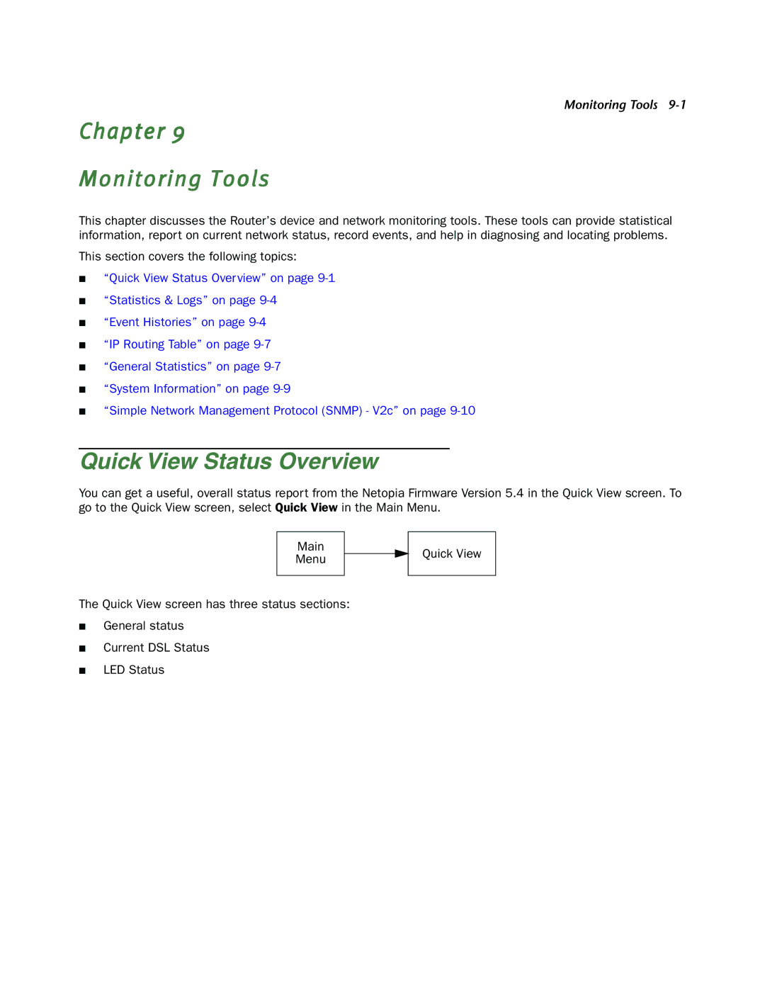 Netopia 4000-Series manual Chapter Monitoring Tools, Quick View Status Overview 