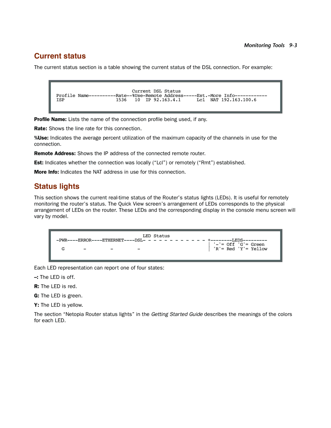 Netopia 4000-Series manual Current status, Status lights 