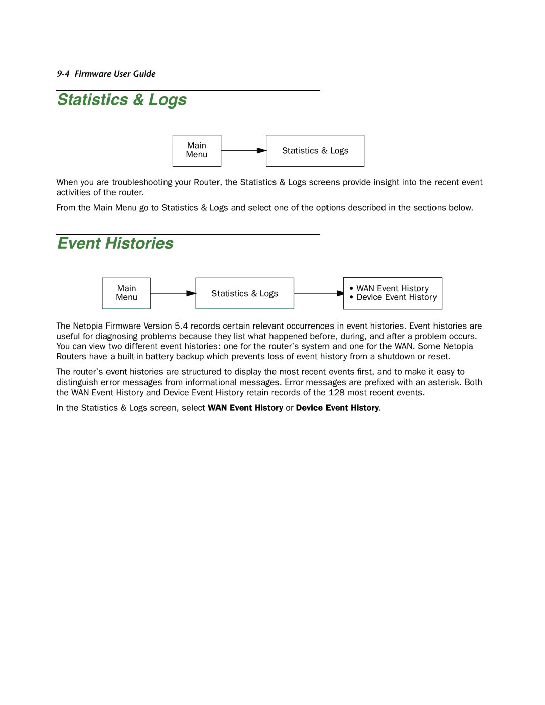 Netopia 4000-Series manual Statistics & Logs, Event Histories 