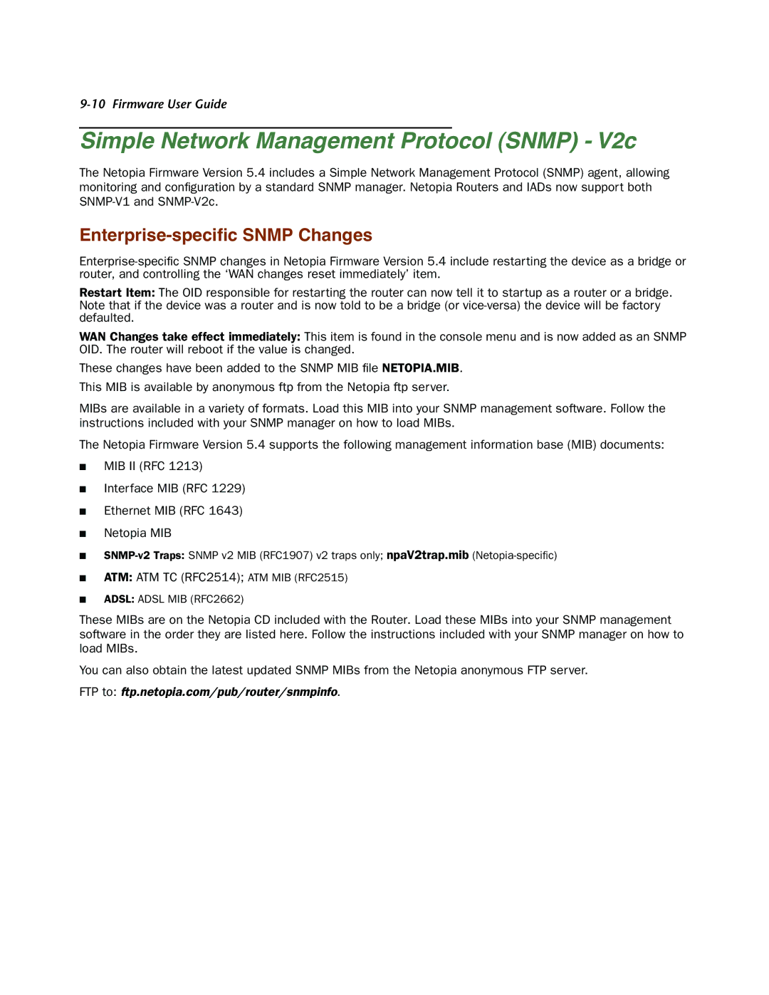 Netopia 4000-Series manual Simple Network Management Protocol Snmp V2c, Enterprise-speciﬁc Snmp Changes 