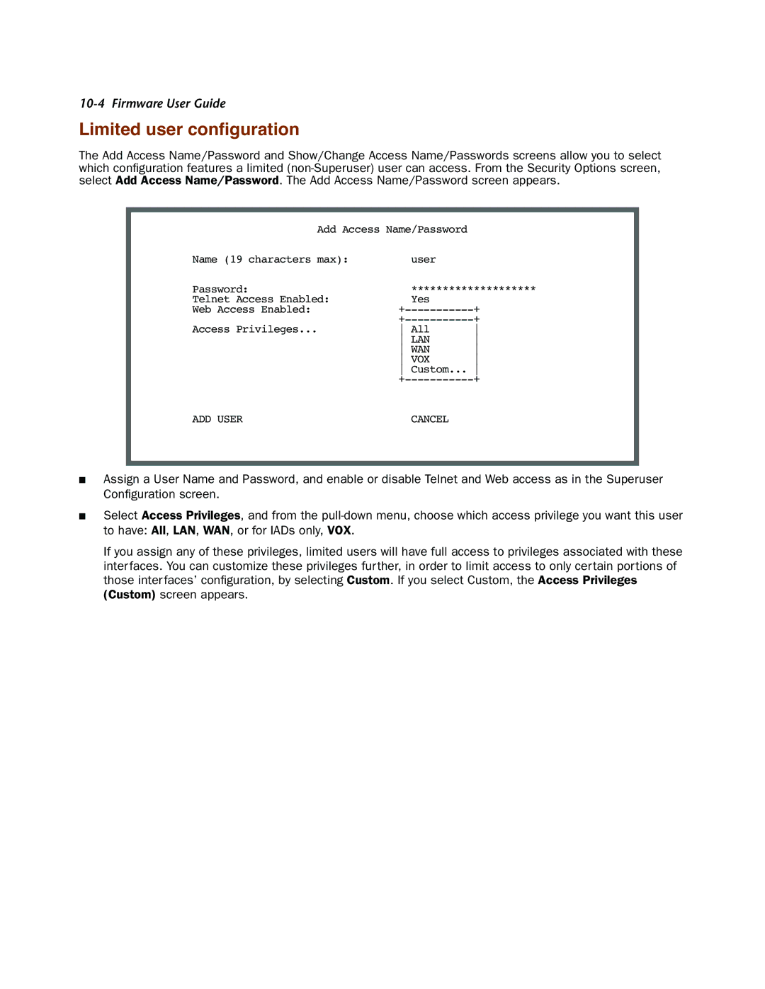 Netopia 4000-Series manual Limited user conﬁguration 