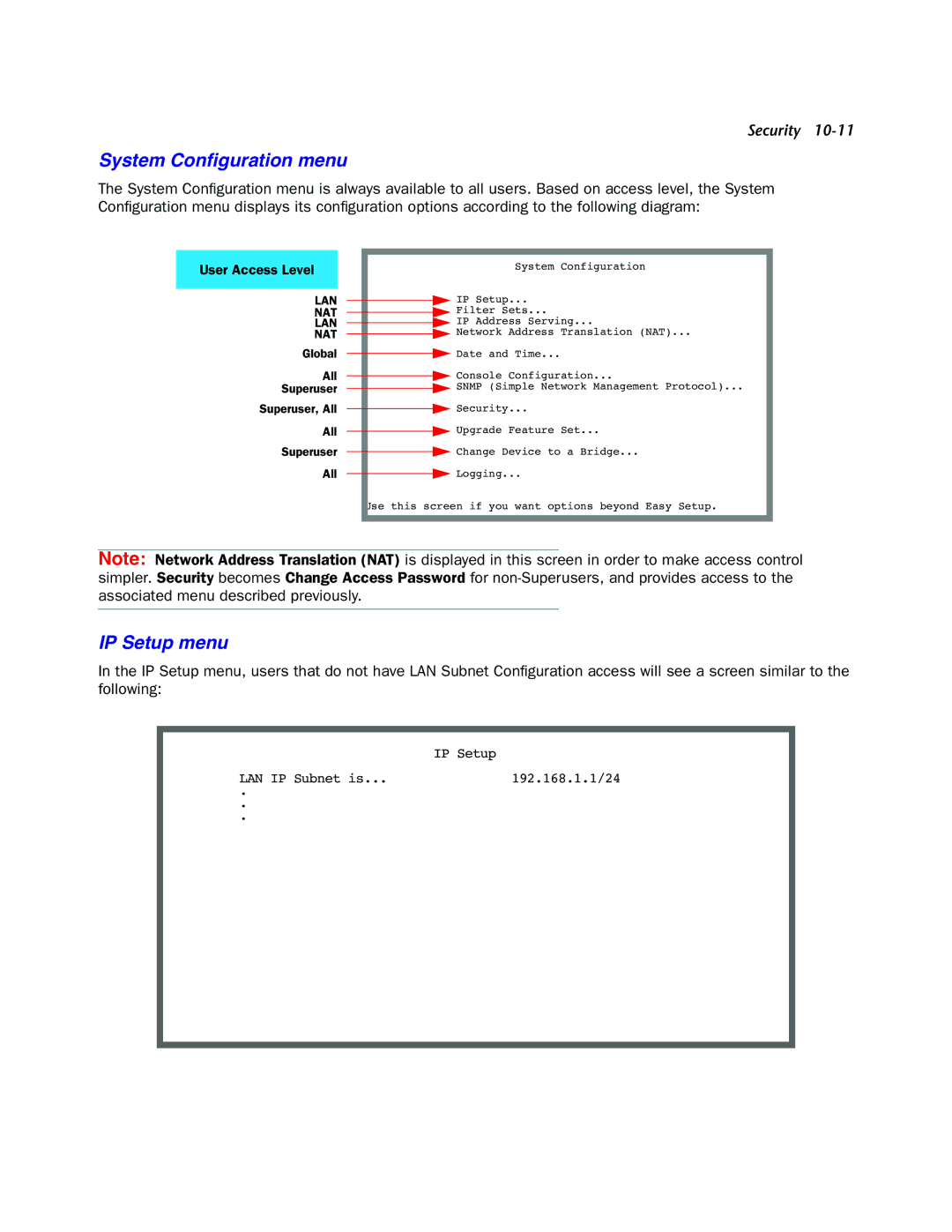 Netopia 4000-Series manual System Conﬁguration menu, IP Setup menu 