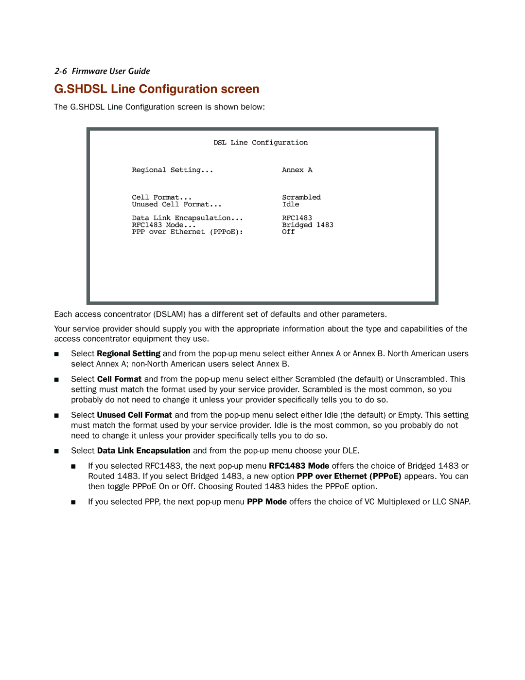 Netopia 4000-Series manual Shdsl Line Conﬁguration screen, G.SHDSL Line Conﬁguration screen is shown below 